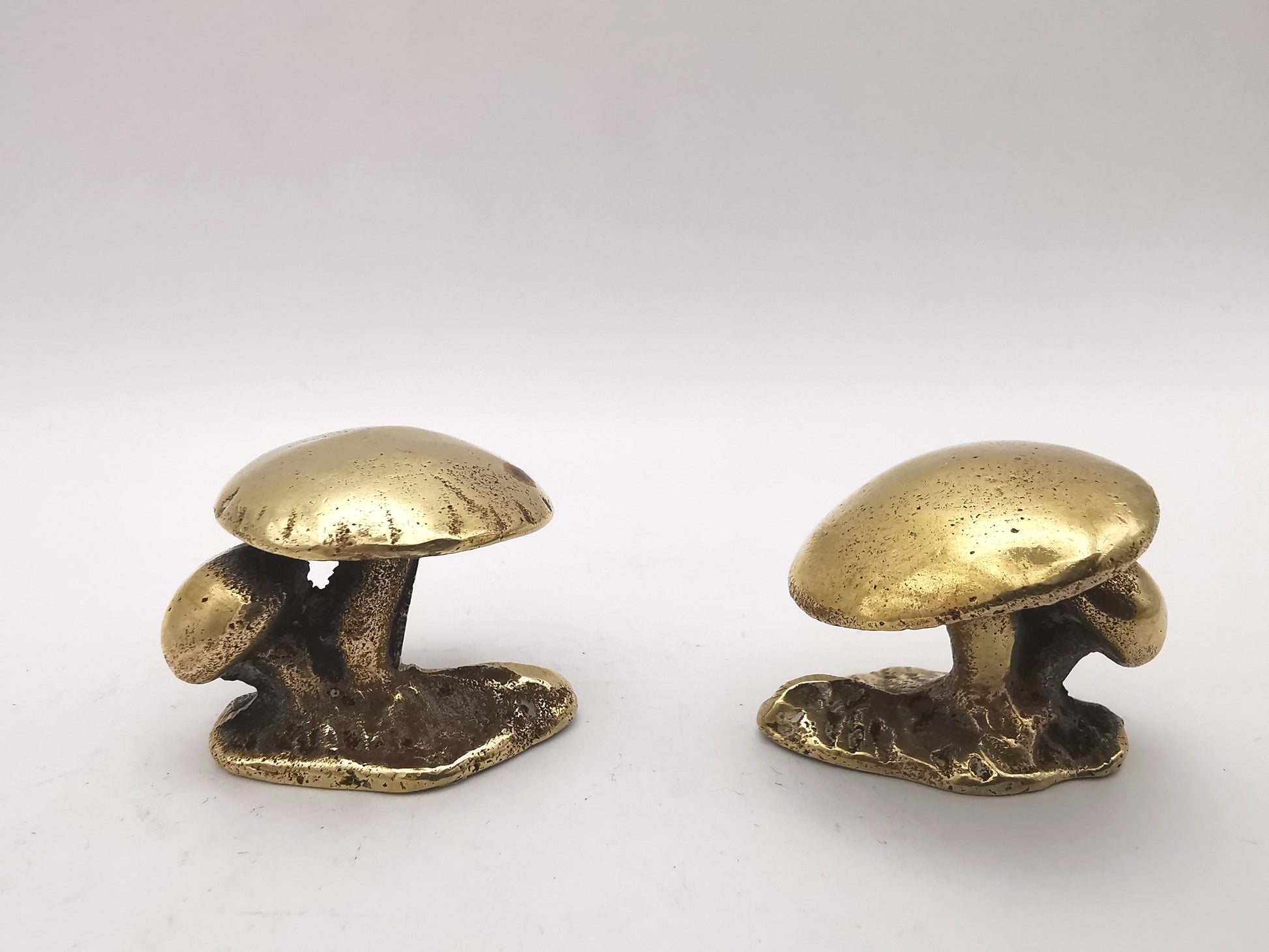 Pair of Vintage Solid Brass Mushroom Figurines - Miniature Cottagecore Decor