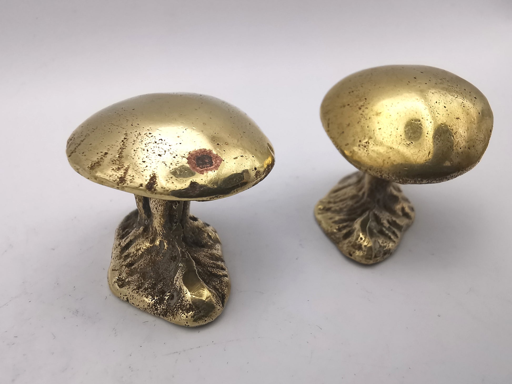 Pair of Vintage Solid Brass Mushroom Figurines - Miniature Cottagecore Decor