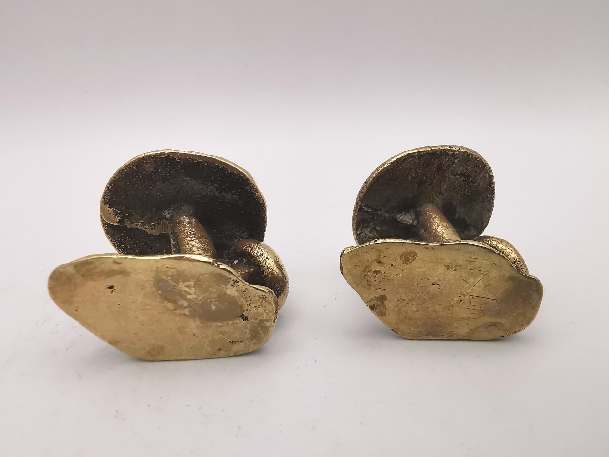 Pair of Vintage Solid Brass Mushroom Figurines - Miniature Cottagecore Decor