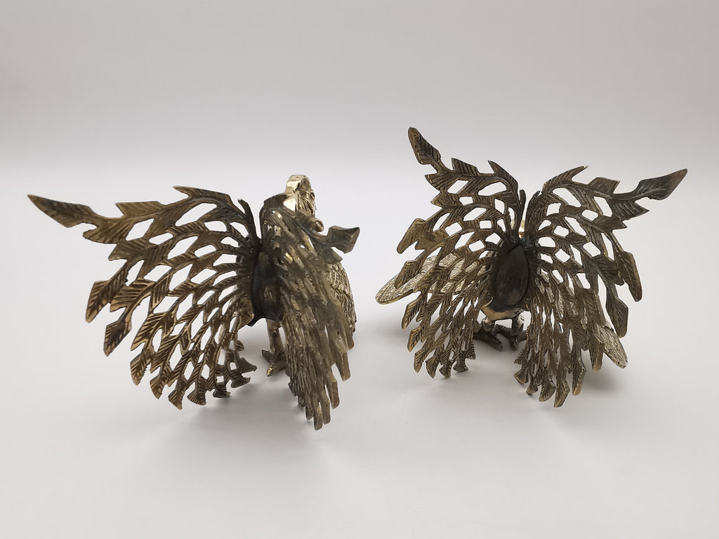Vintage Brass Fighting Roosters Pair - Mid-Century Modern Ornate Cockerel Figurines