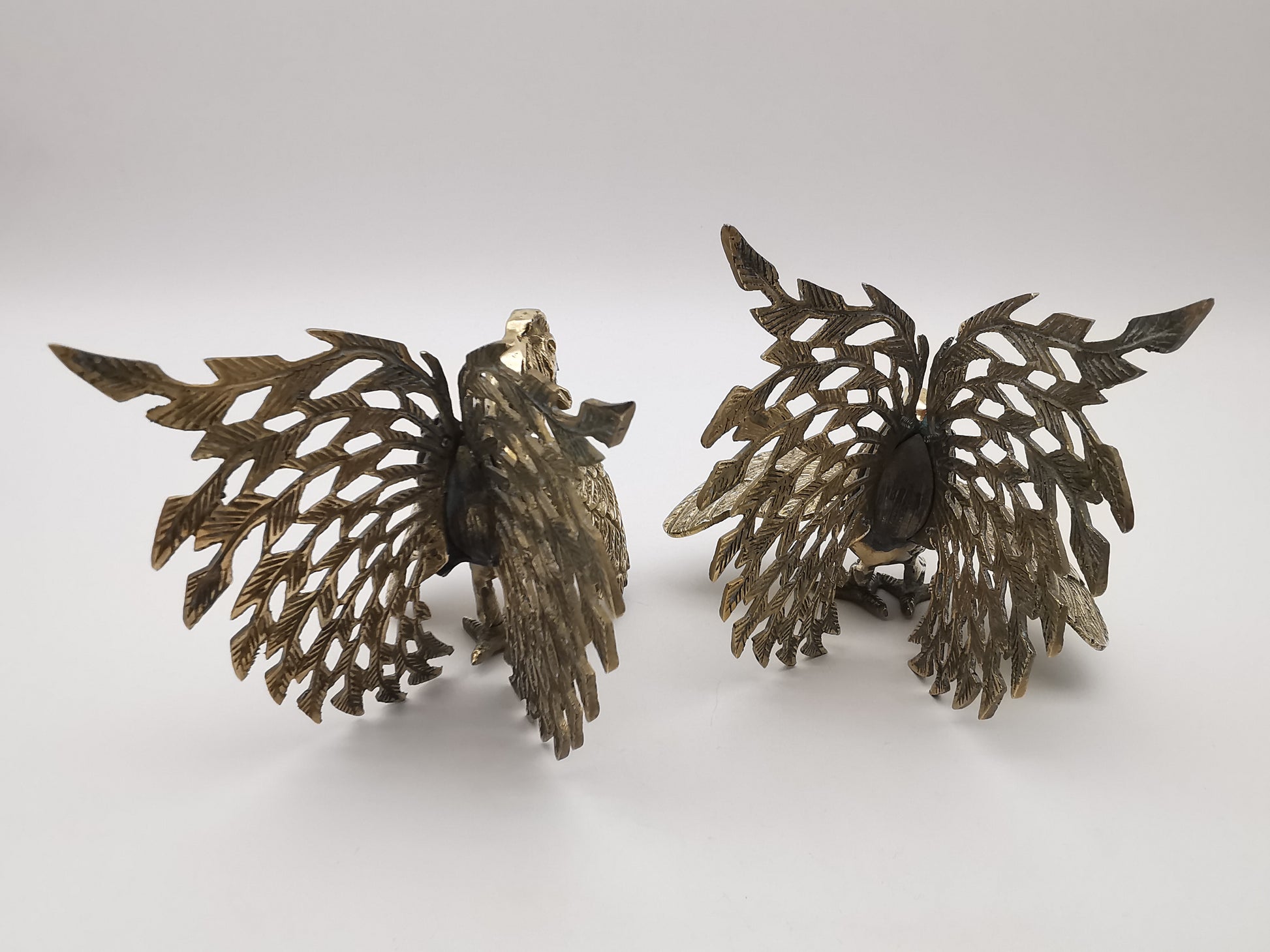 Vintage Brass Fighting Roosters Pair - Mid-Century Modern Ornate Cockerel Figurines