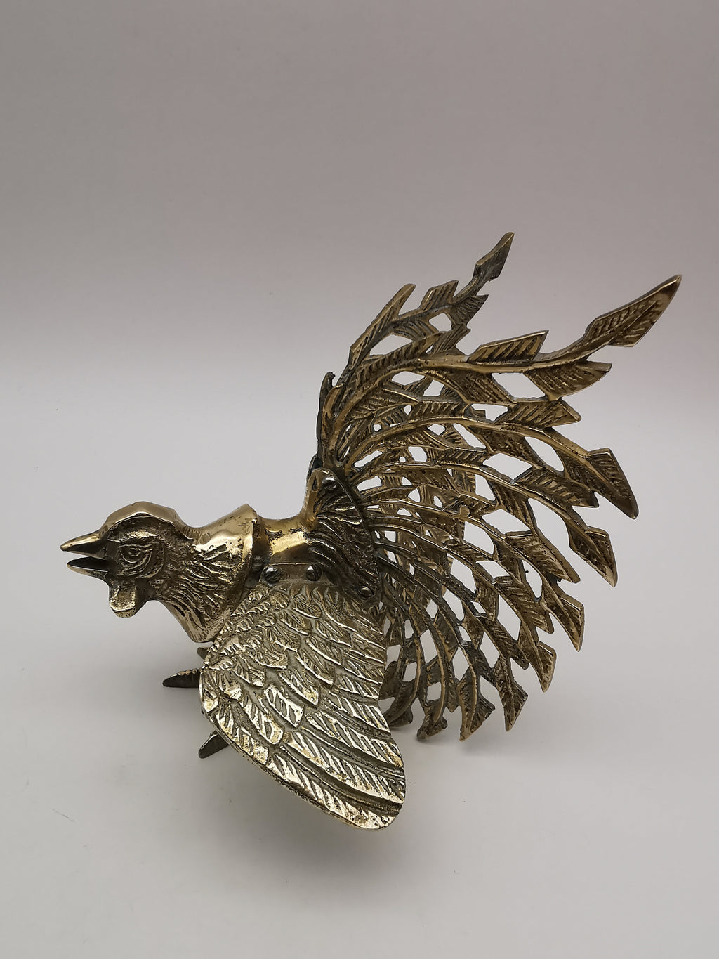Vintage Brass Fighting Roosters Pair - Mid-Century Modern Ornate Cockerel Figurines