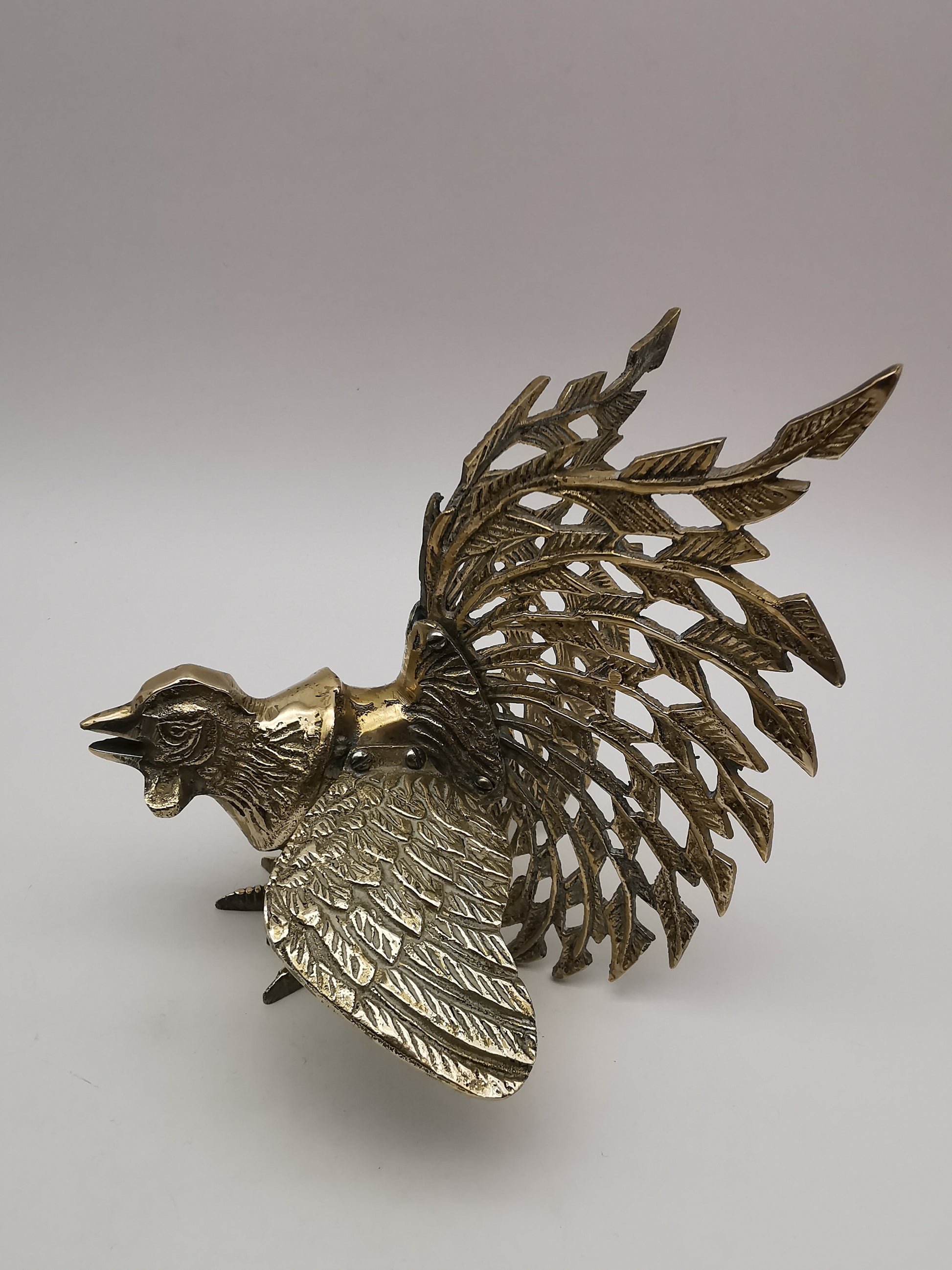 Vintage Brass Fighting Roosters Pair - Mid-Century Modern Ornate Cockerel Figurines