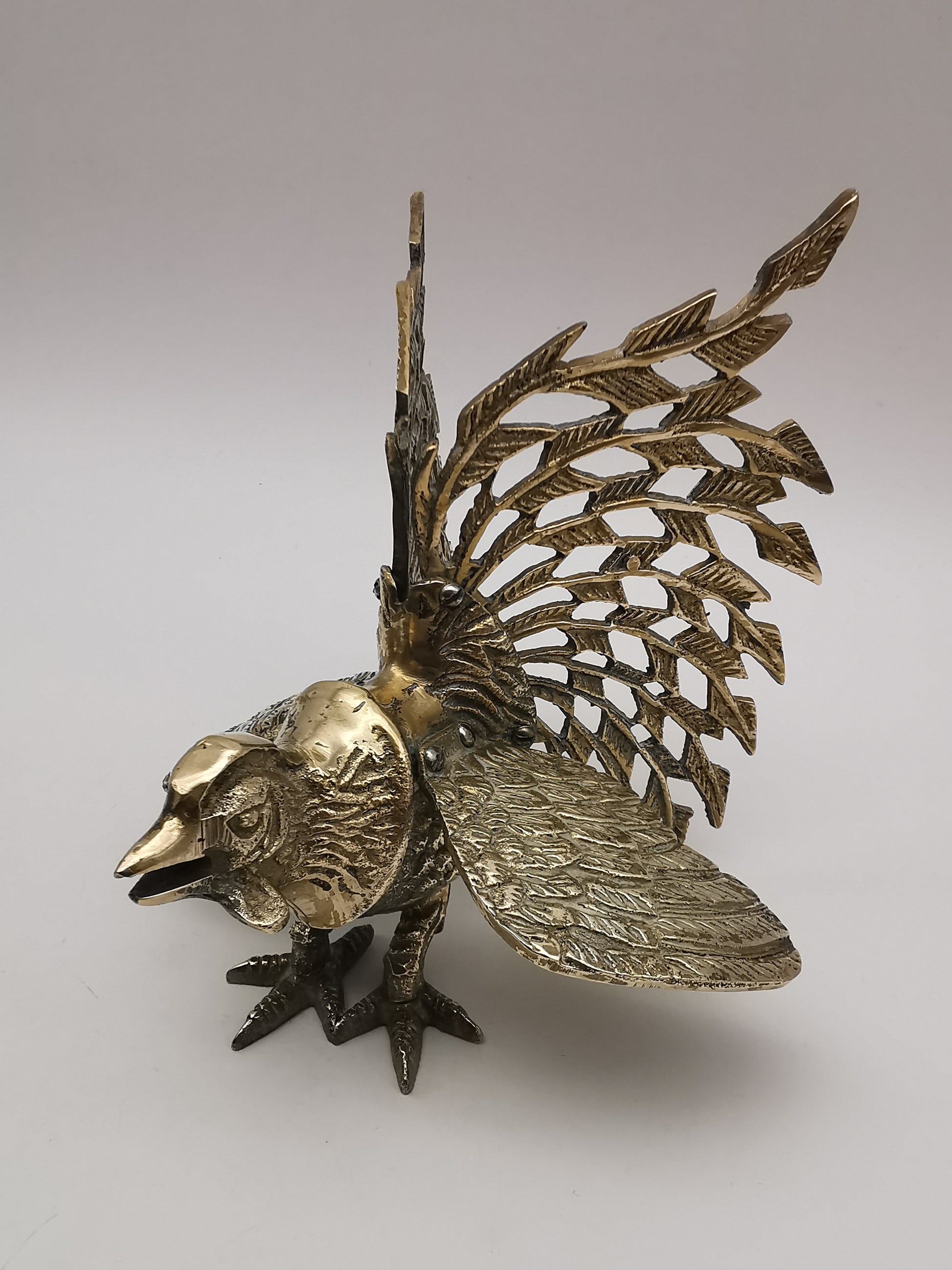 Vintage Brass Fighting Roosters Pair - Mid-Century Modern Ornate Cockerel Figurines