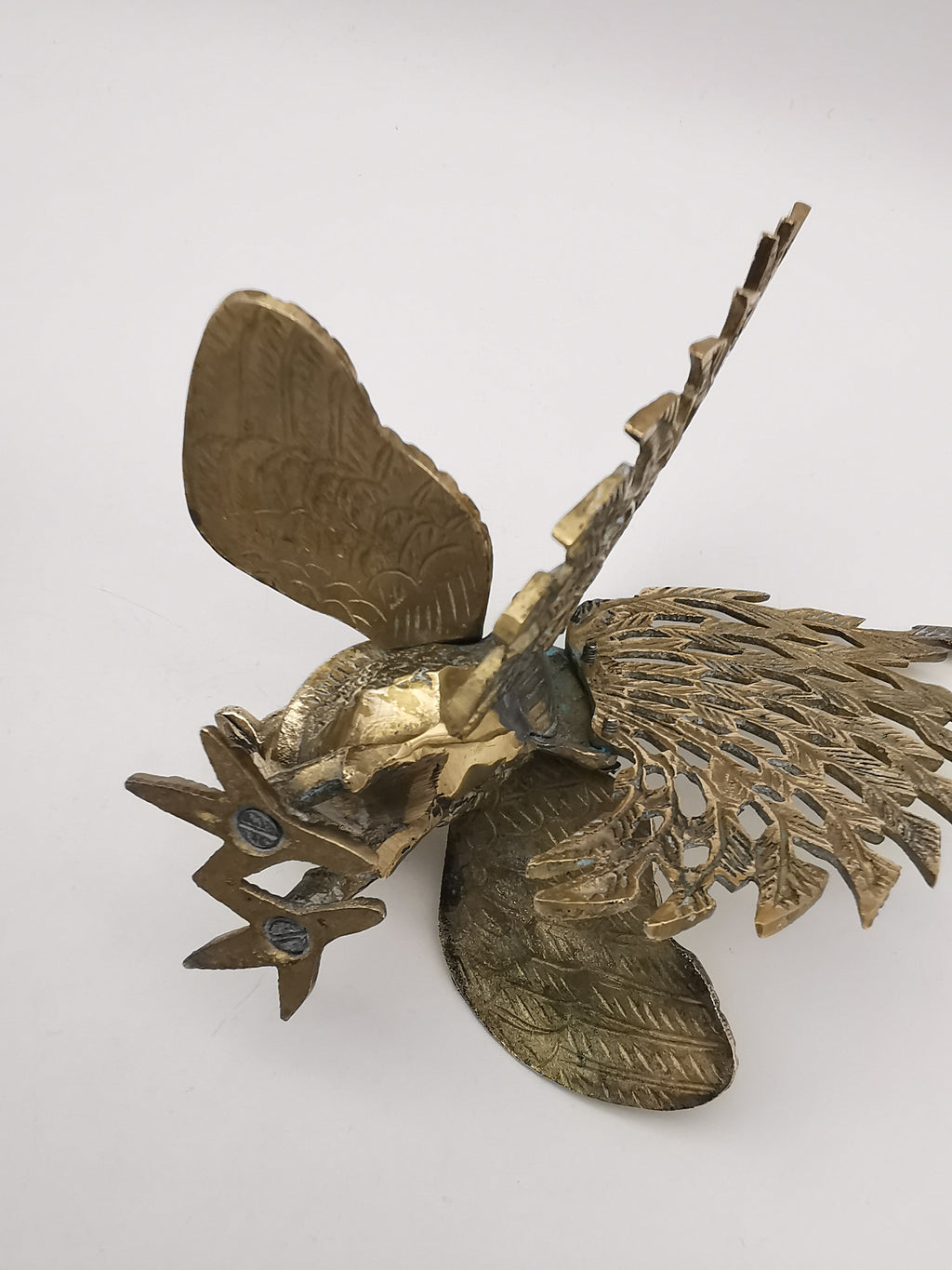 Vintage Brass Fighting Roosters Pair - Mid-Century Modern Ornate Cockerel Figurines