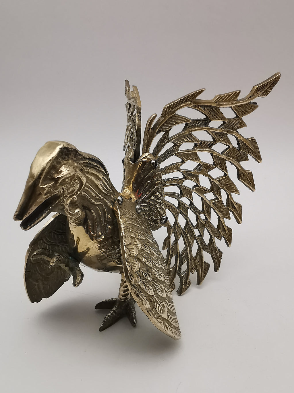 Vintage Brass Fighting Roosters Pair - Mid-Century Modern Ornate Cockerel Figurines