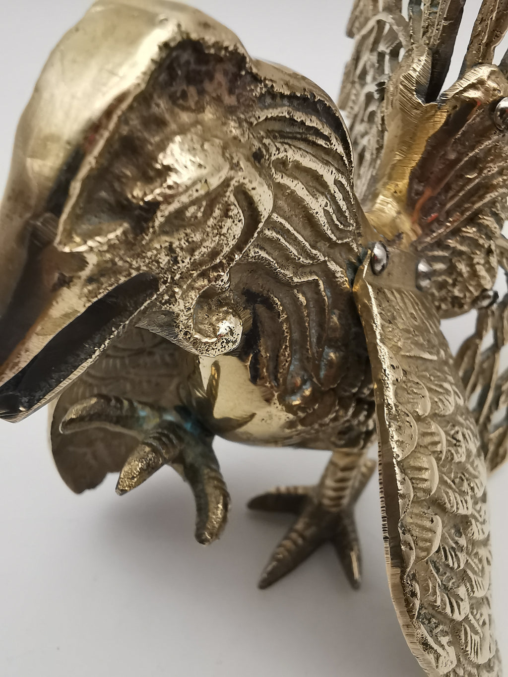 Vintage Brass Fighting Roosters Pair - Mid-Century Modern Ornate Cockerel Figurines