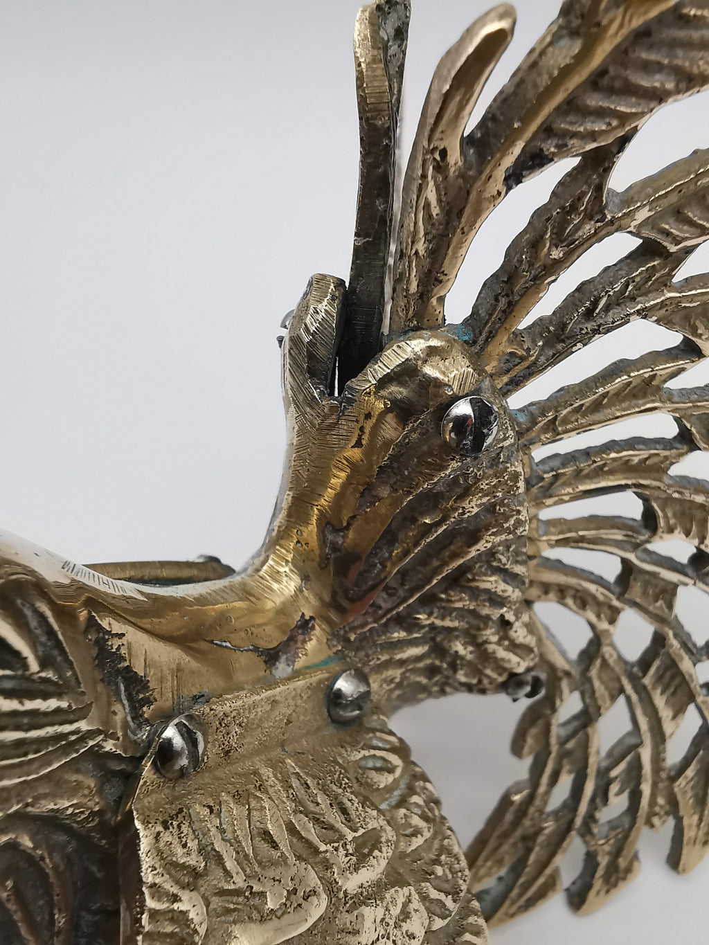 Vintage Brass Fighting Roosters Pair - Mid-Century Modern Ornate Cockerel Figurines