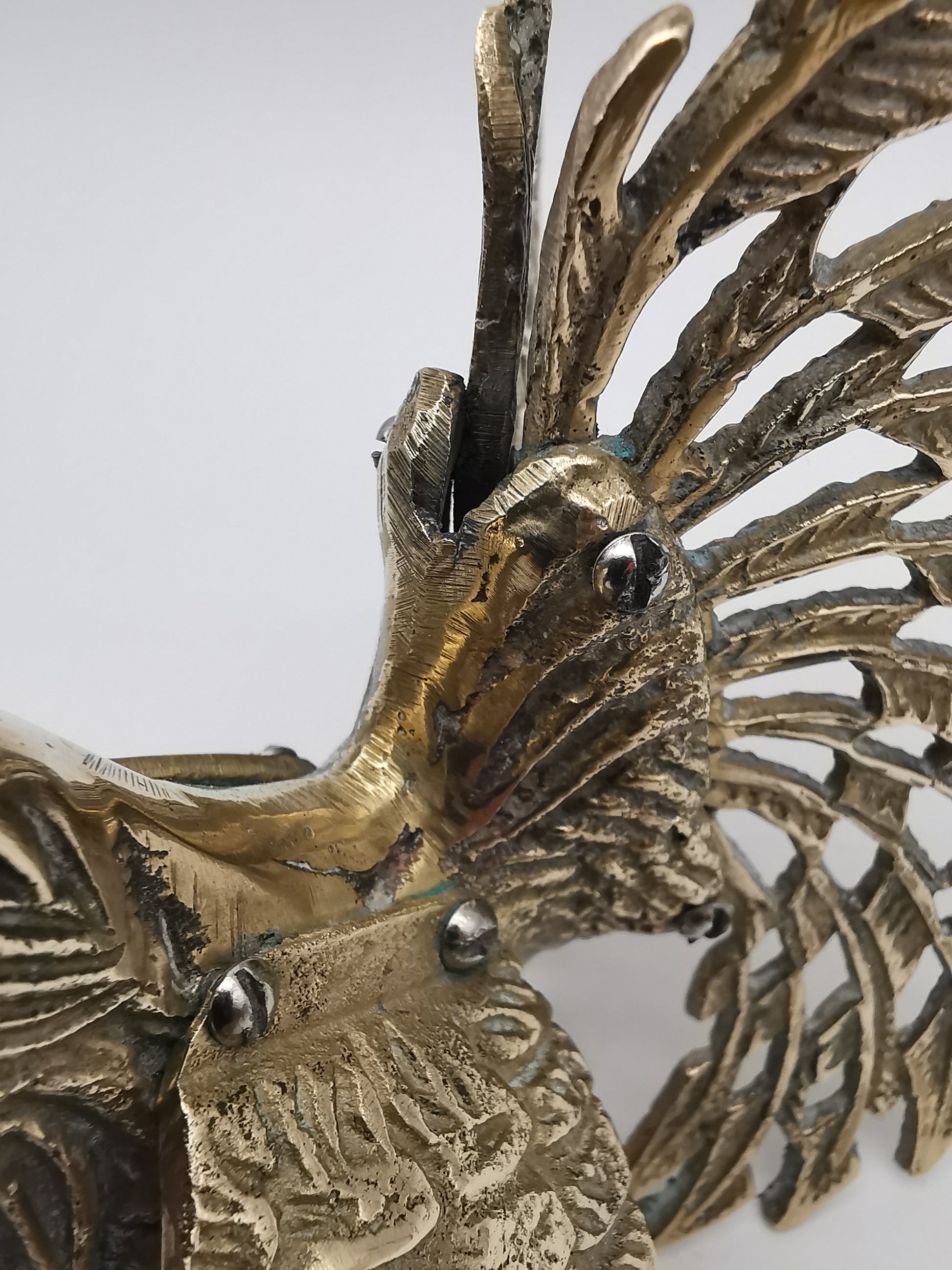 Vintage Brass Fighting Roosters Pair - Mid-Century Modern Ornate Cockerel Figurines