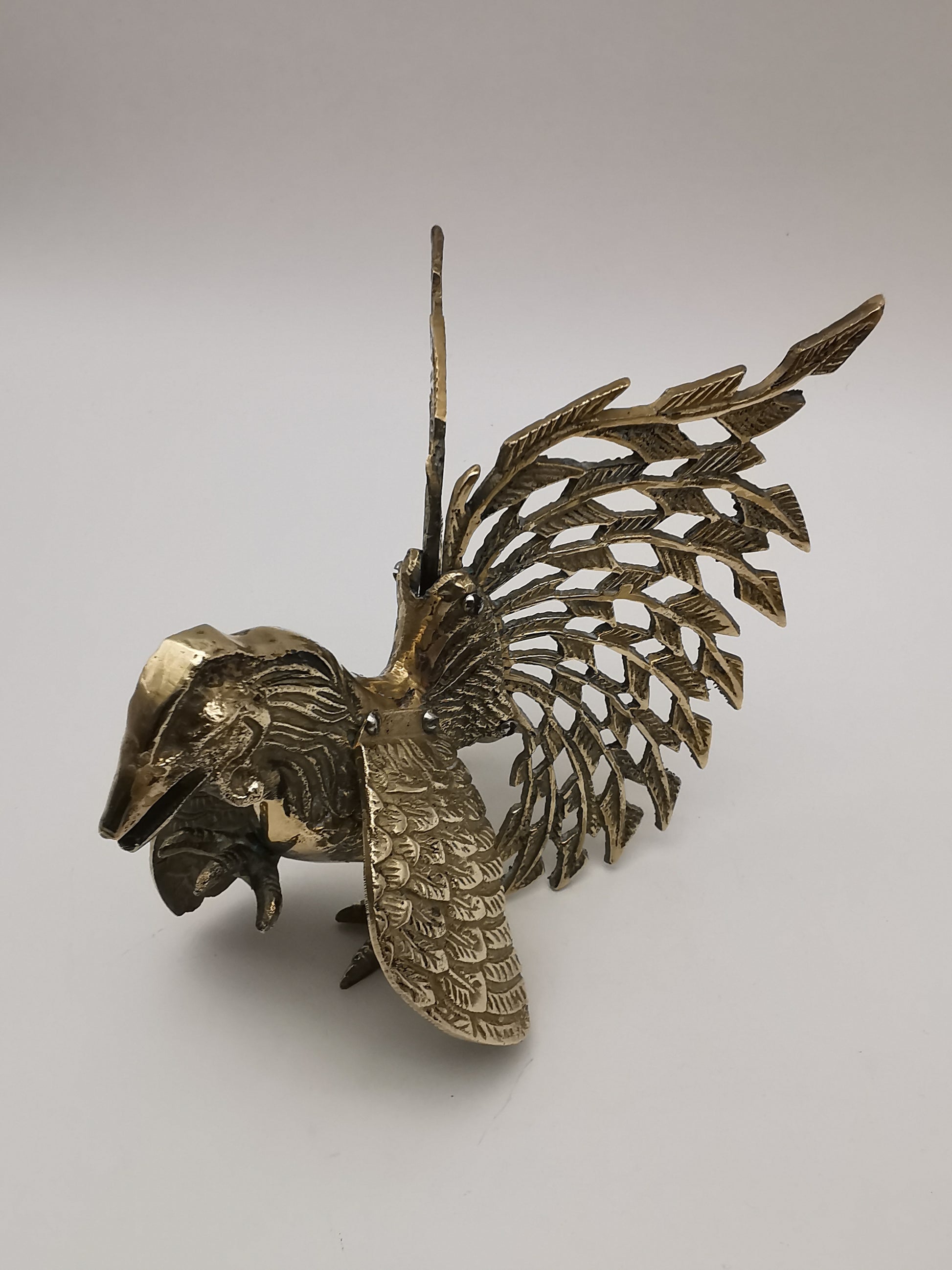 Vintage Brass Fighting Roosters Pair - Mid-Century Modern Ornate Cockerel Figurines