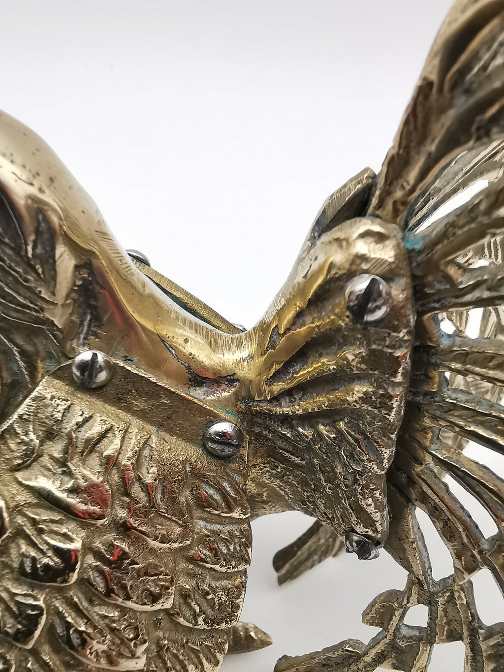 Vintage Brass Fighting Roosters Pair - Mid-Century Modern Ornate Cockerel Figurines