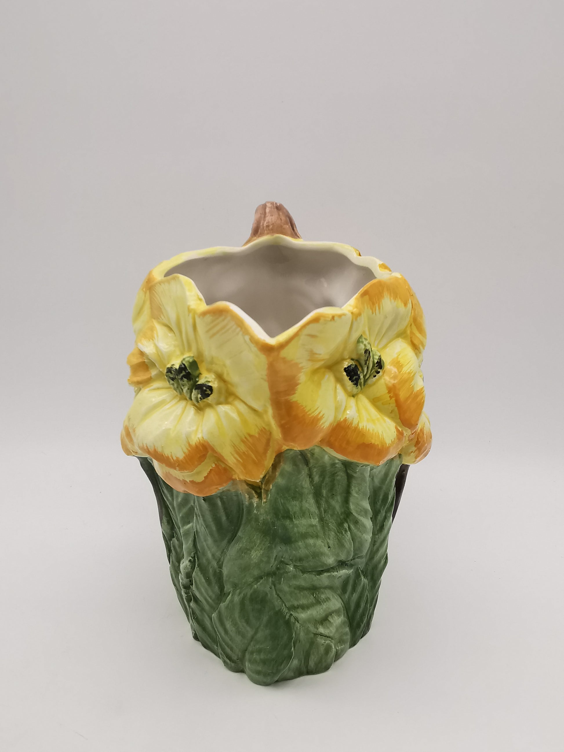 Italian Bassano Majolica 3D Yellow Floral Pitcher, handpainted