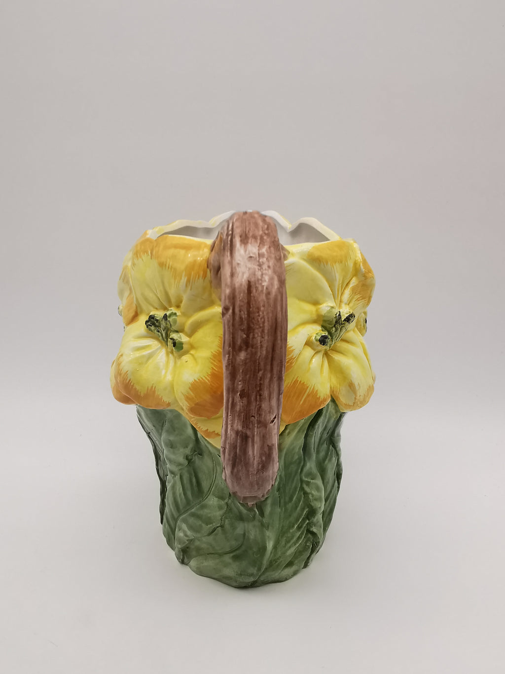 Italian Bassano Majolica 3D Yellow Floral Pitcher, handpainted