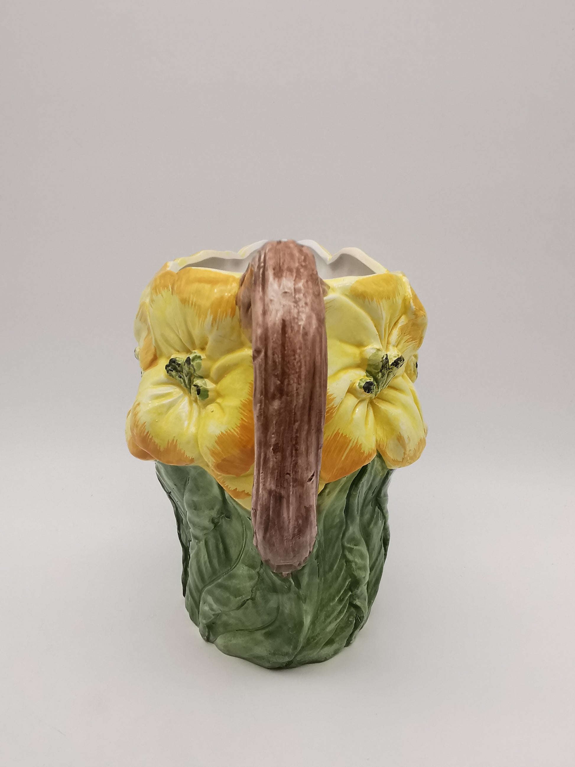 Italian Bassano Majolica 3D Yellow Floral Pitcher, handpainted