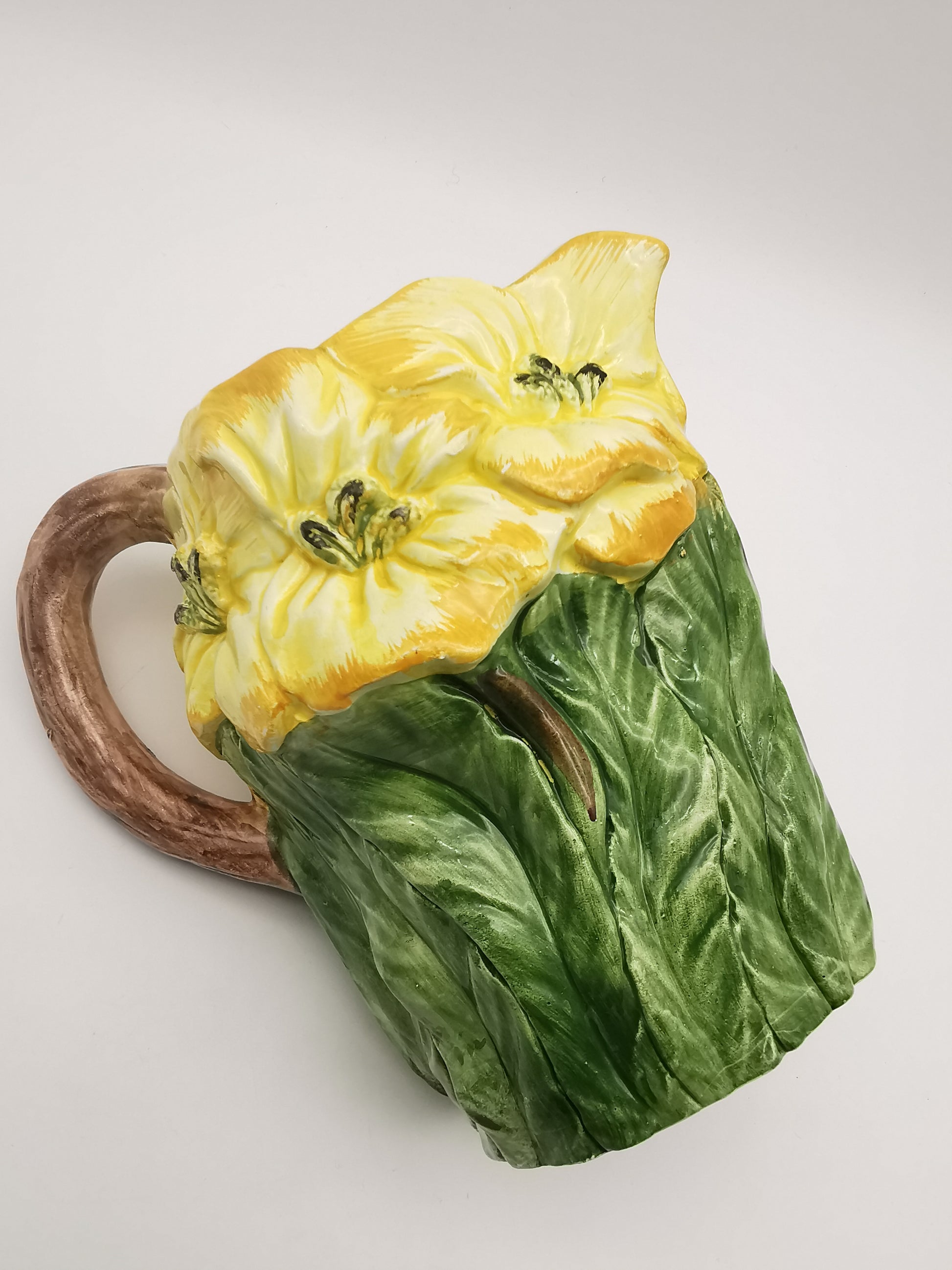 Italian Bassano Majolica 3D Yellow Floral Pitcher, handpainted
