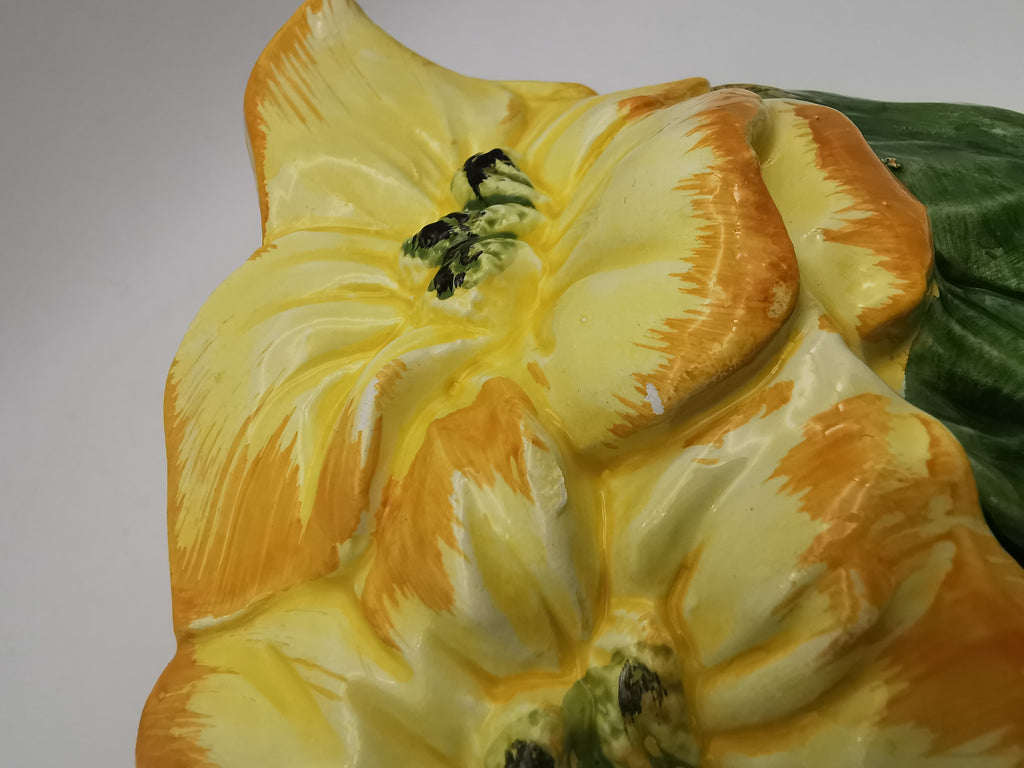Italian Bassano Majolica 3D Yellow Floral Pitcher, handpainted
