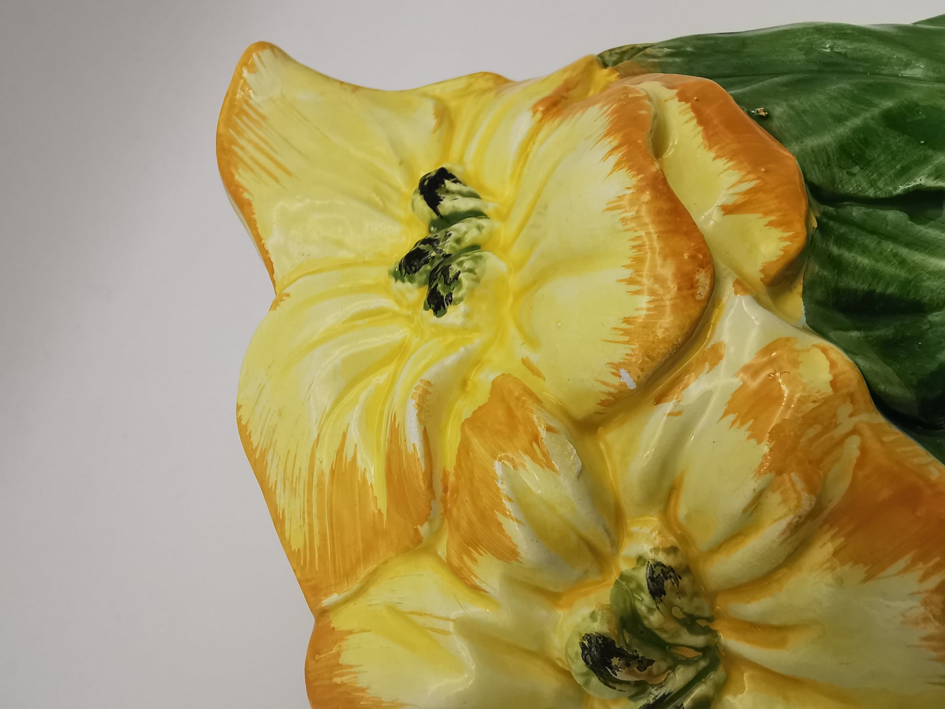 Italian Bassano Majolica 3D Yellow Floral Pitcher, handpainted