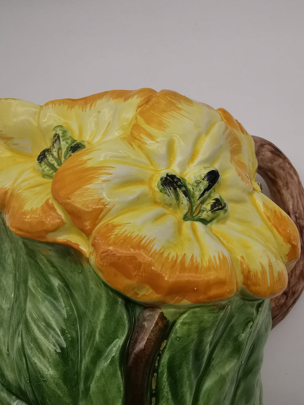 Italian Bassano Majolica 3D Yellow Floral Pitcher, handpainted