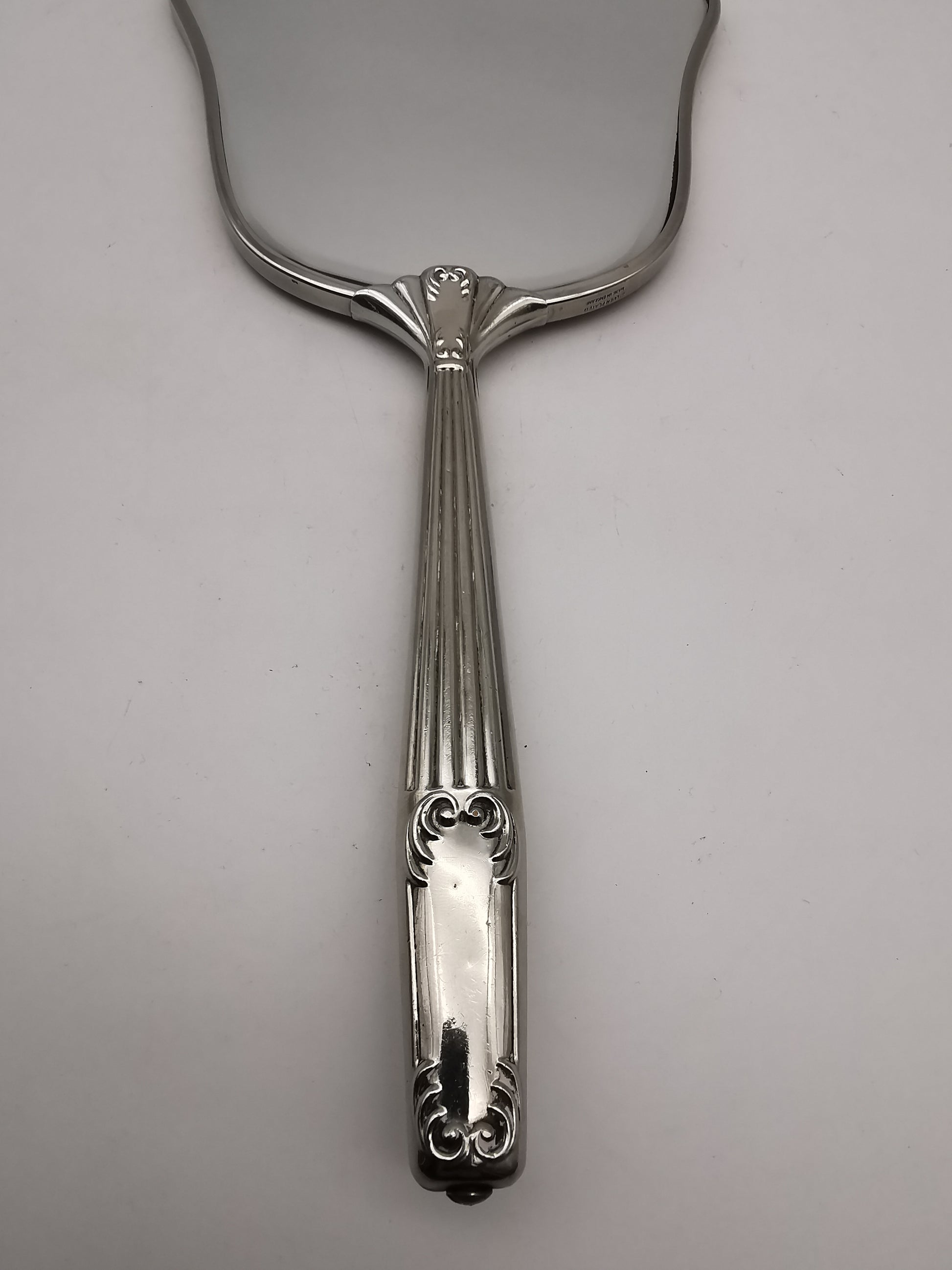 Vintage British Silver Plated Bevelled Hand Mirror – Art Deco Style Fluted Handle