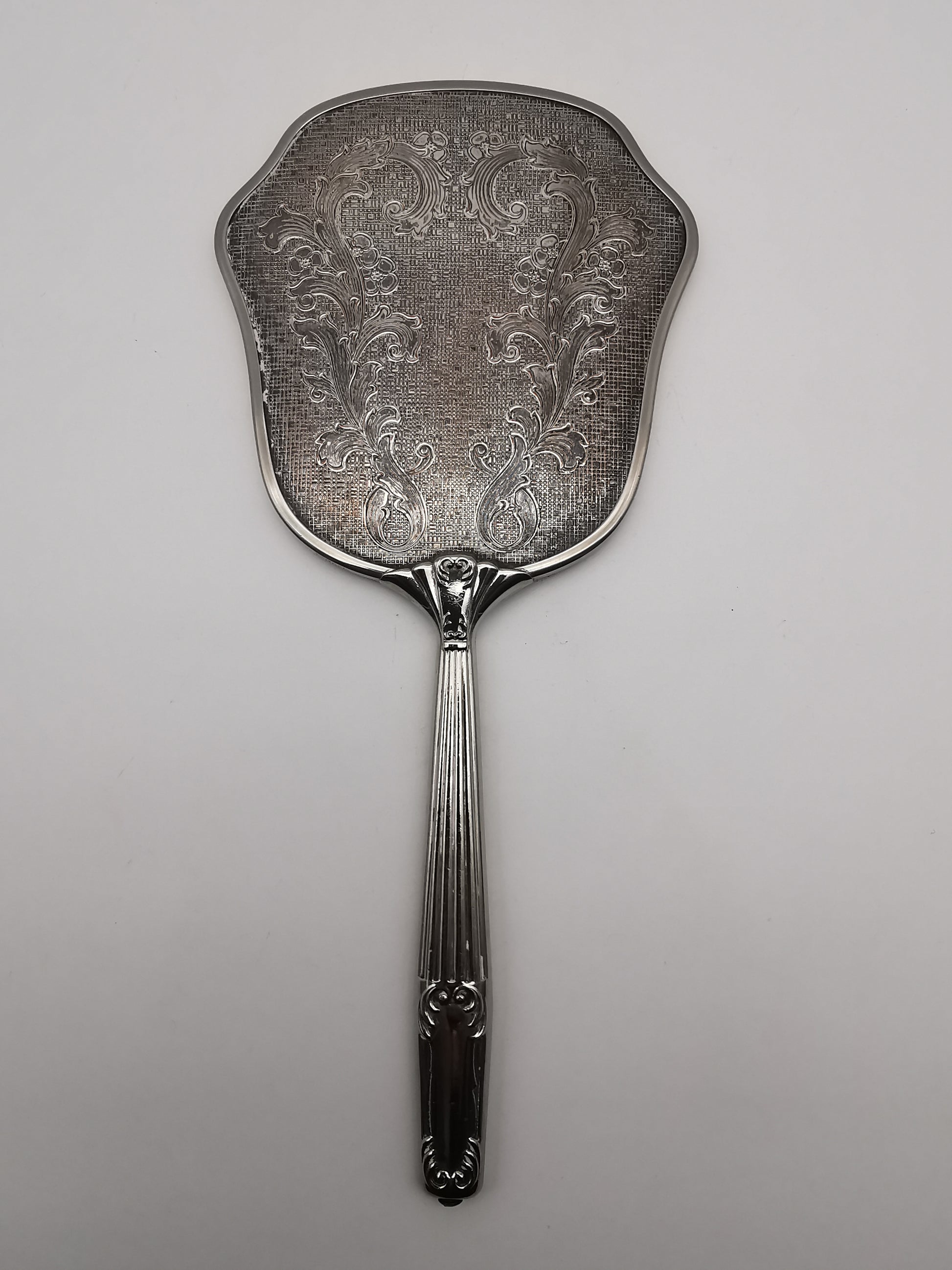Vintage British Silver Plated Bevelled Hand Mirror – Art Deco Style Fluted Handle