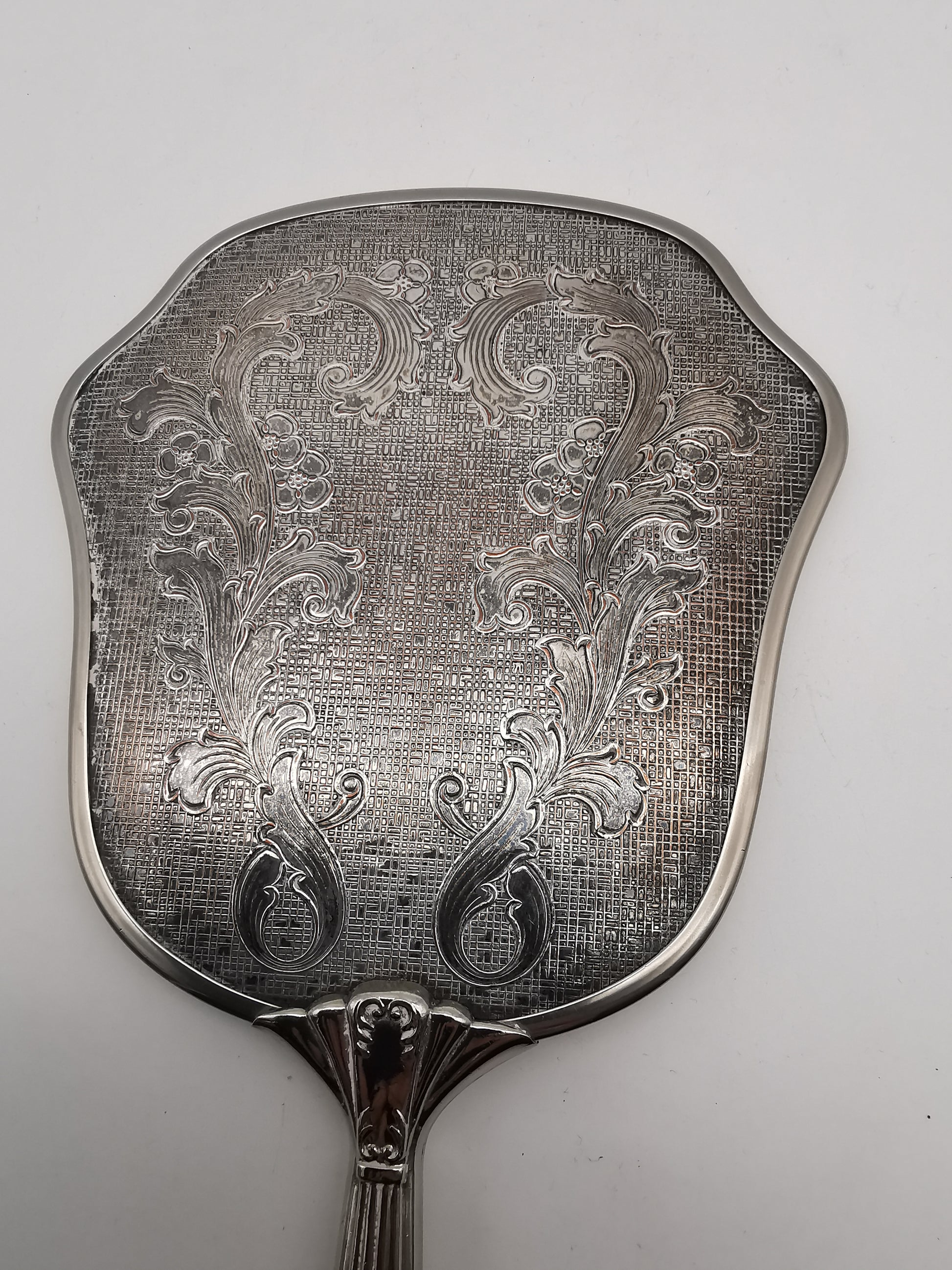 Vintage British Silver Plated Bevelled Hand Mirror – Art Deco Style Fluted Handle