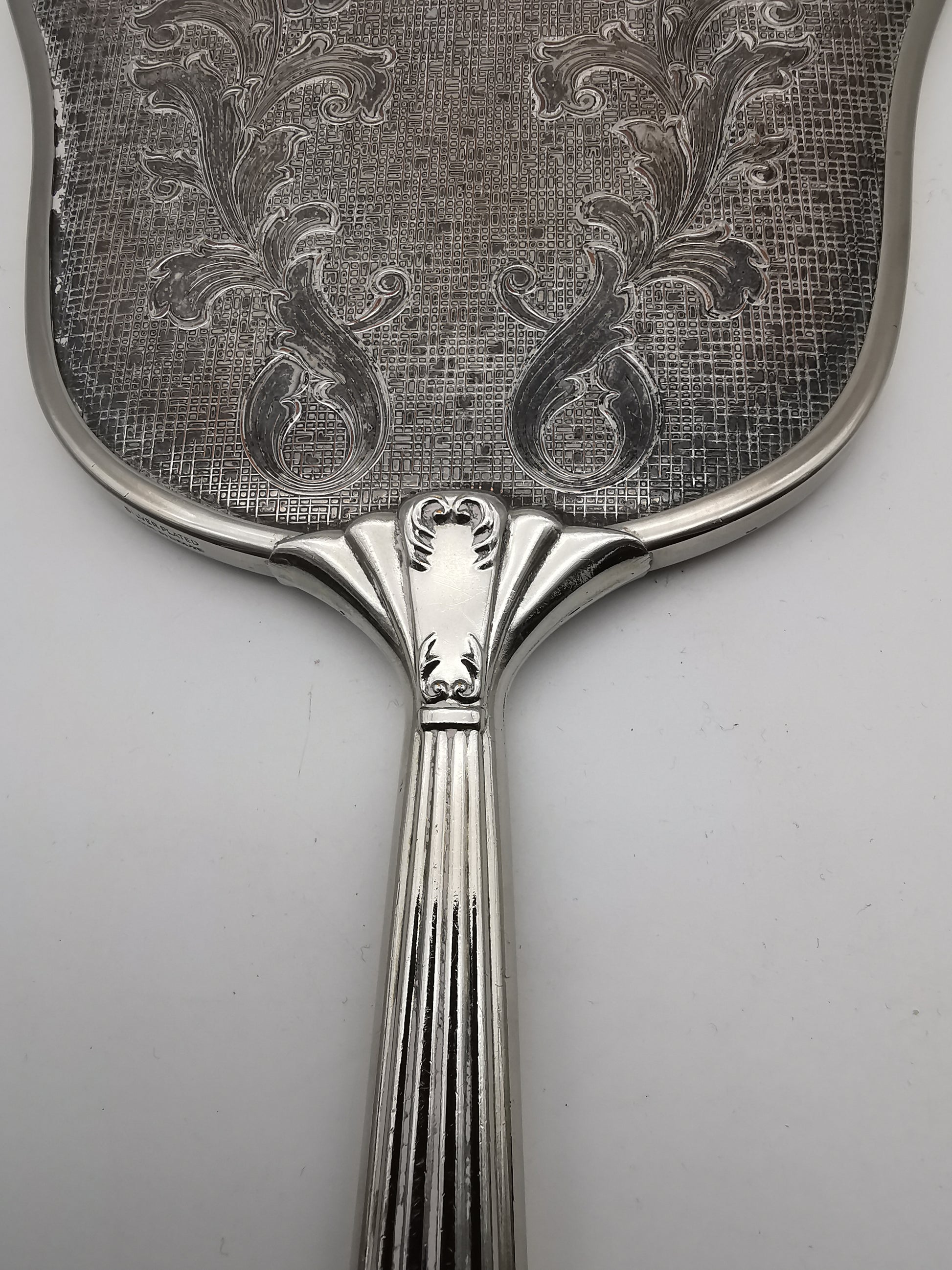 Vintage British Silver Plated Bevelled Hand Mirror – Art Deco Style Fluted Handle