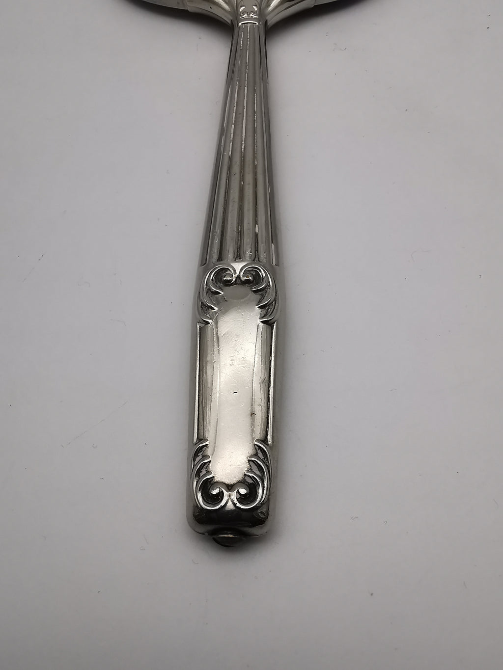 Vintage British Silver Plated Bevelled Hand Mirror – Art Deco Style Fluted Handle