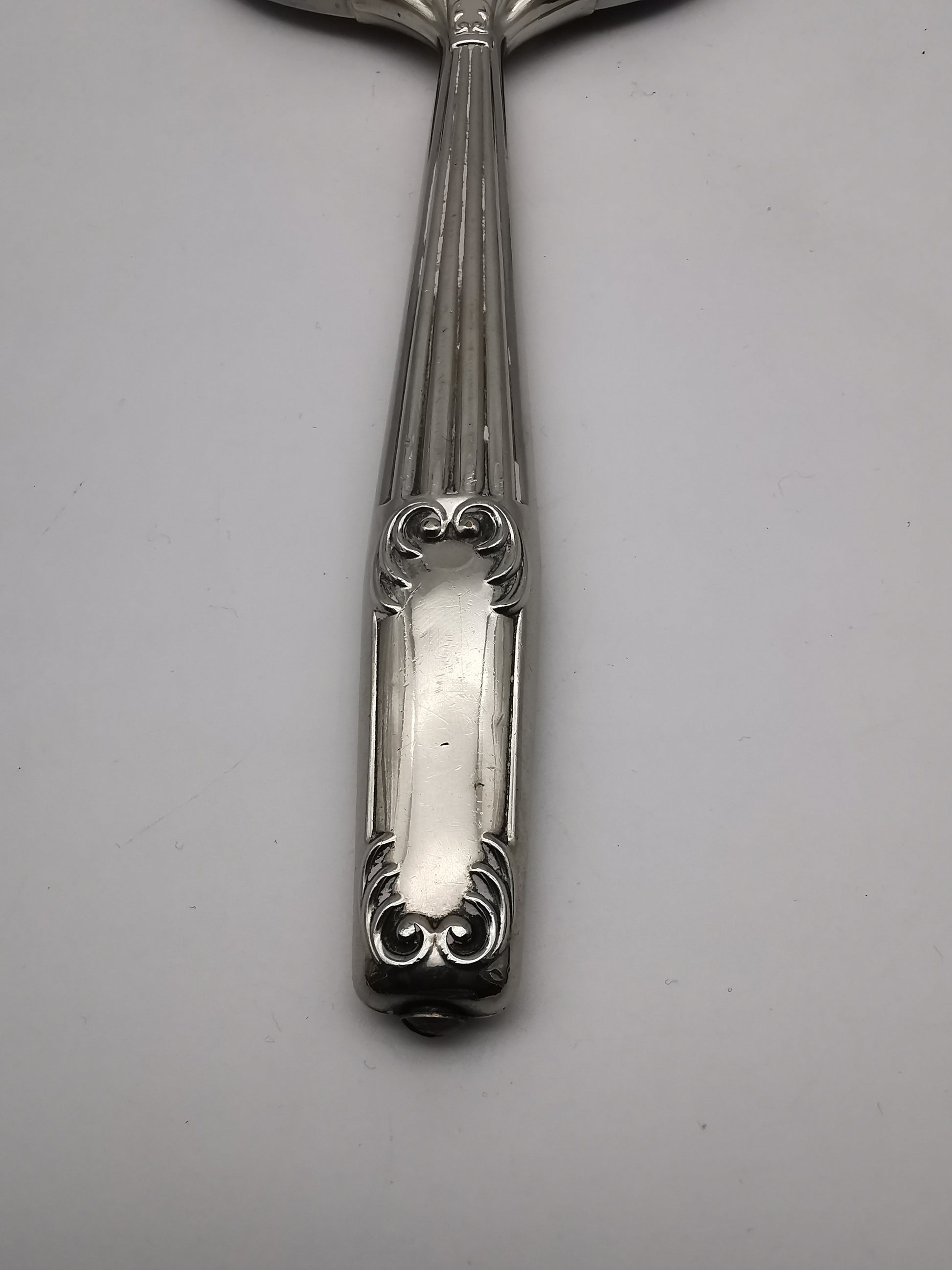 Vintage British Silver Plated Bevelled Hand Mirror – Art Deco Style Fluted Handle