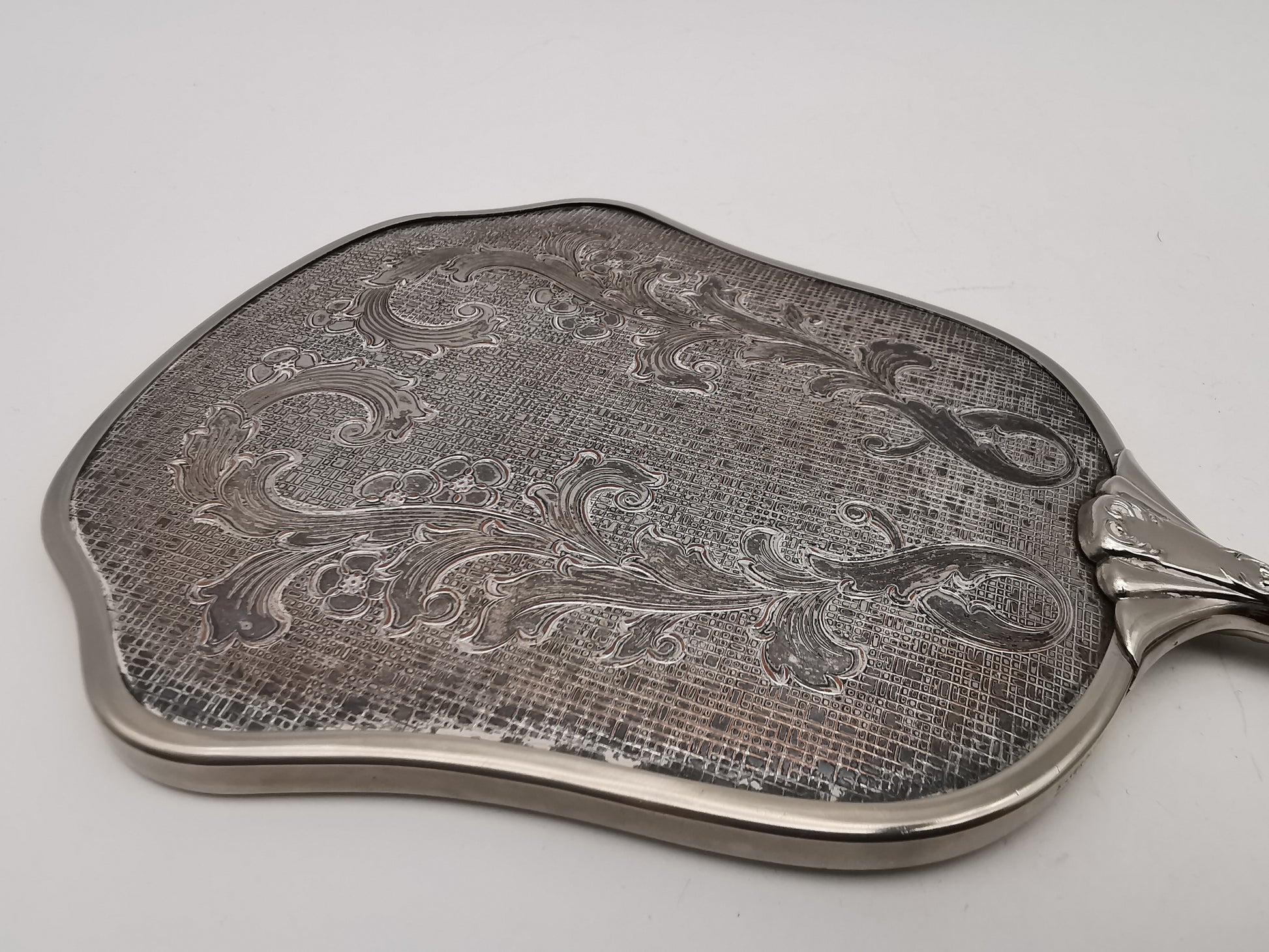 Vintage British Silver Plated Bevelled Hand Mirror – Art Deco Style Fluted Handle