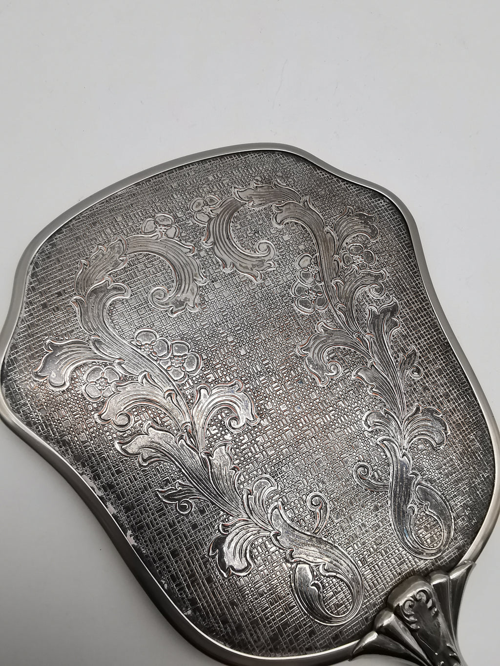 Vintage British Silver Plated Bevelled Hand Mirror – Art Deco Style Fluted Handle