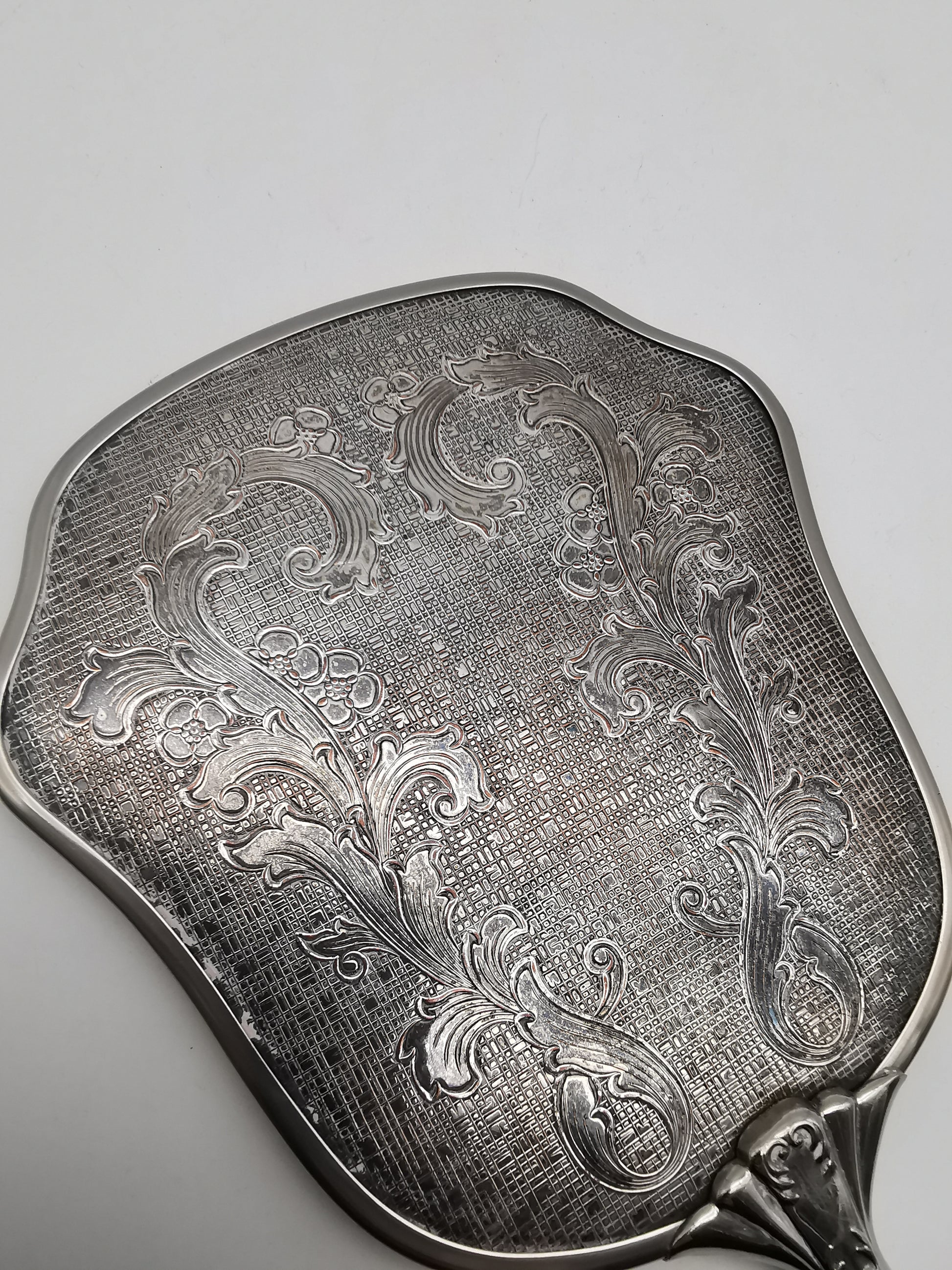 Vintage British Silver Plated Bevelled Hand Mirror – Art Deco Style Fluted Handle