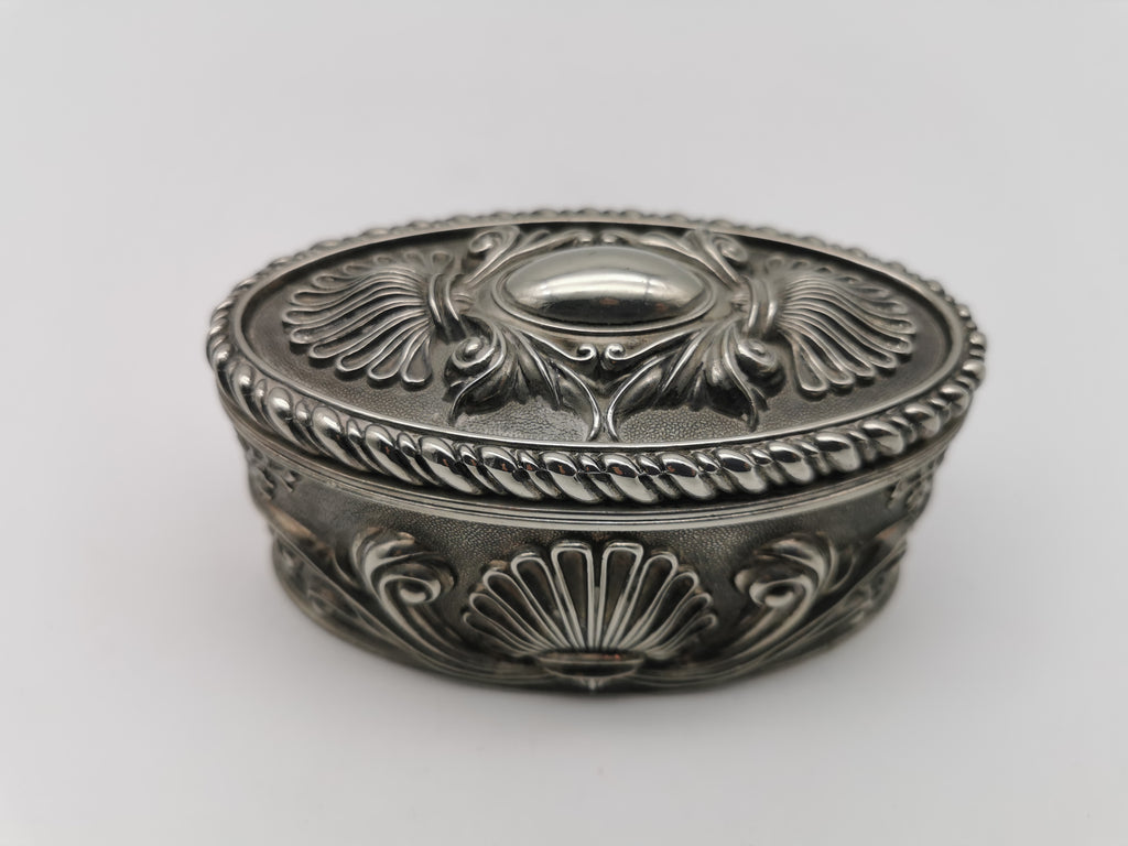 Vintage Silver Plated Oval Relief Jewellery Box