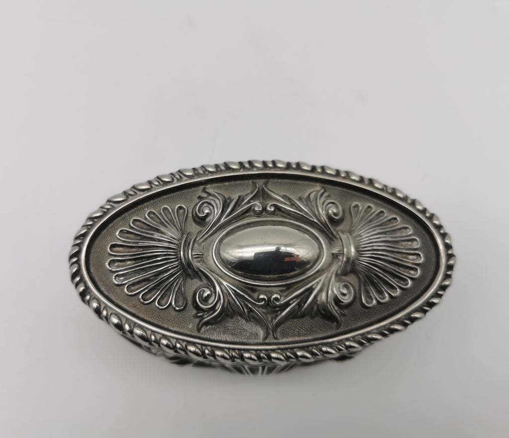 Vintage Silver Plated Oval Relief Jewellery Box