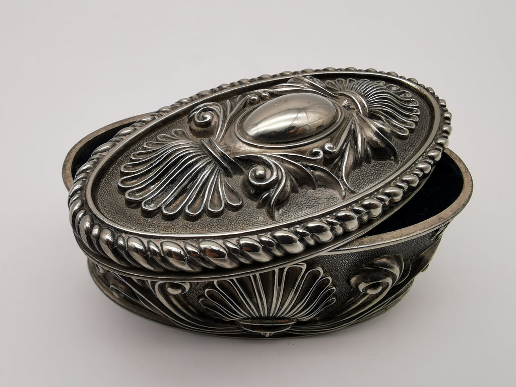 Vintage Silver Plated Oval Relief Jewellery Box
