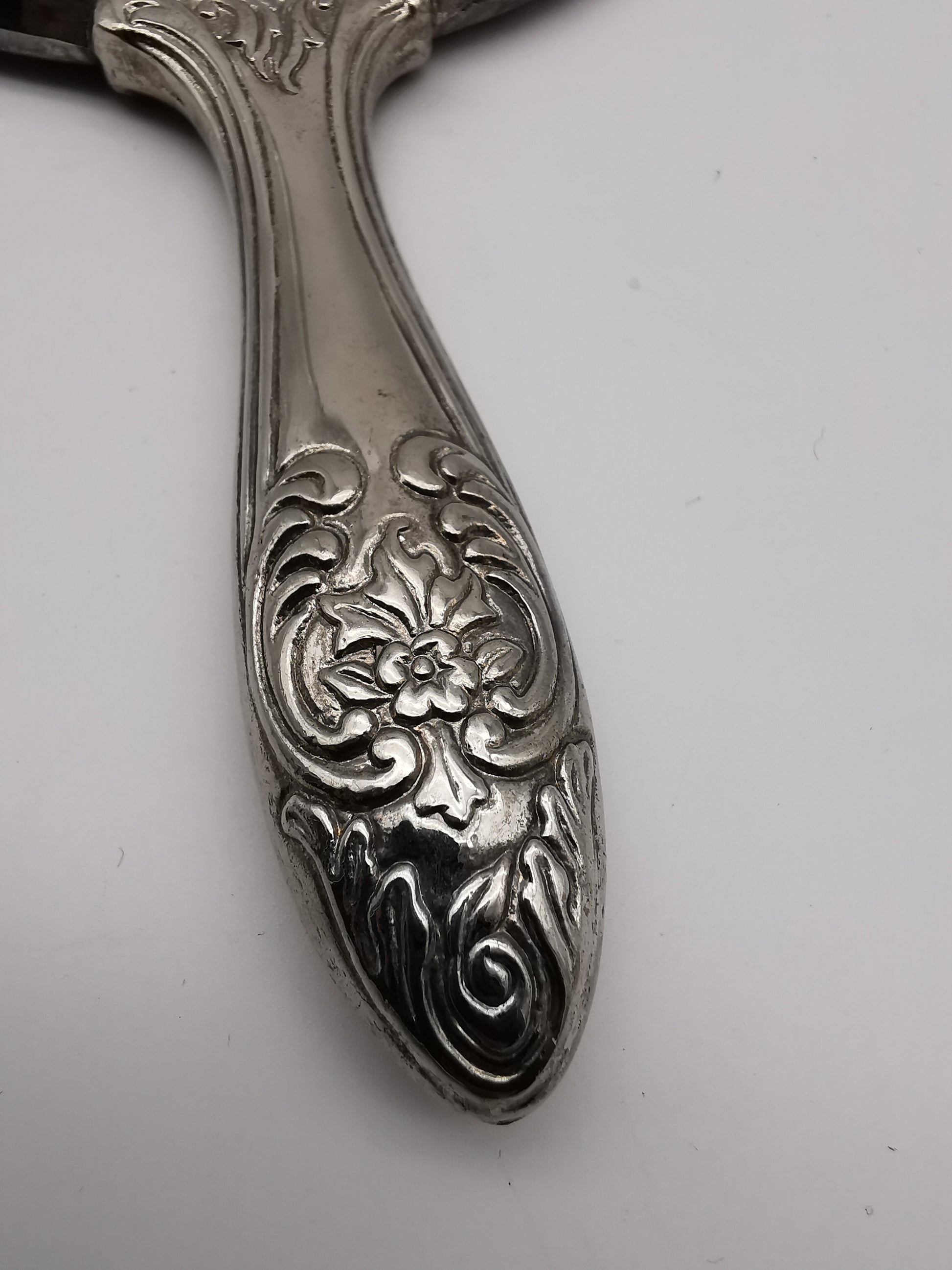 Vintage Victorian-Style Ornate Silver Plated Hand Mirror – Floral Repoussé Vanity Decor