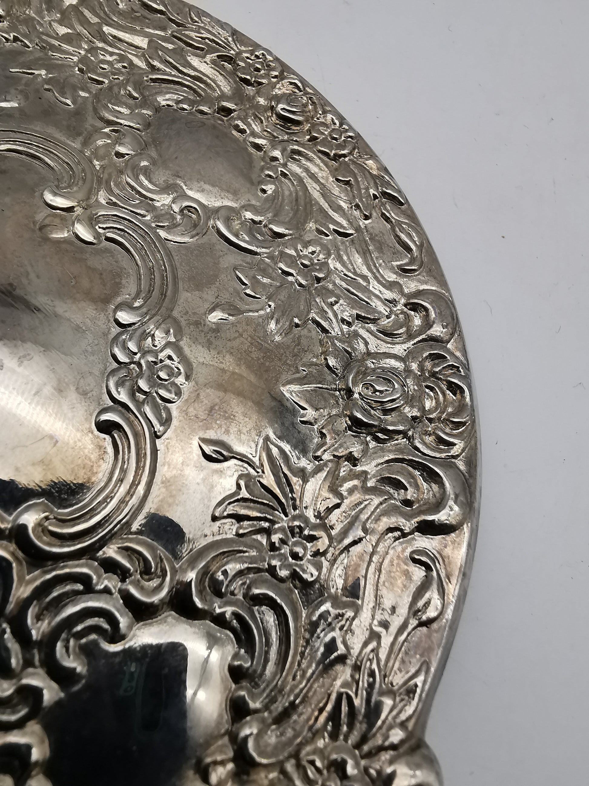 Vintage Victorian-Style Ornate Silver Plated Hand Mirror – Floral Repoussé Vanity Decor