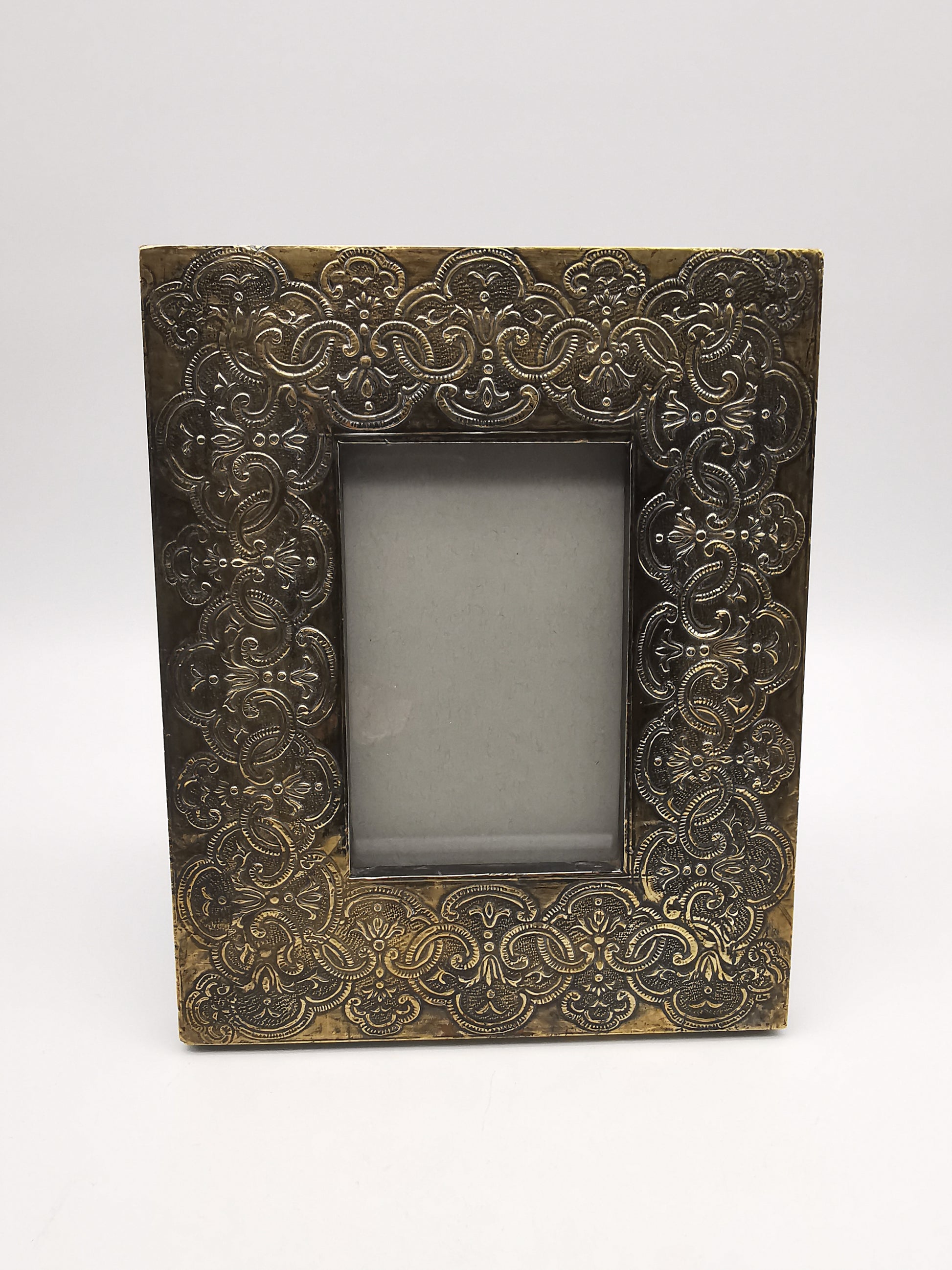 Embossed Brass on Wood Picture Frame