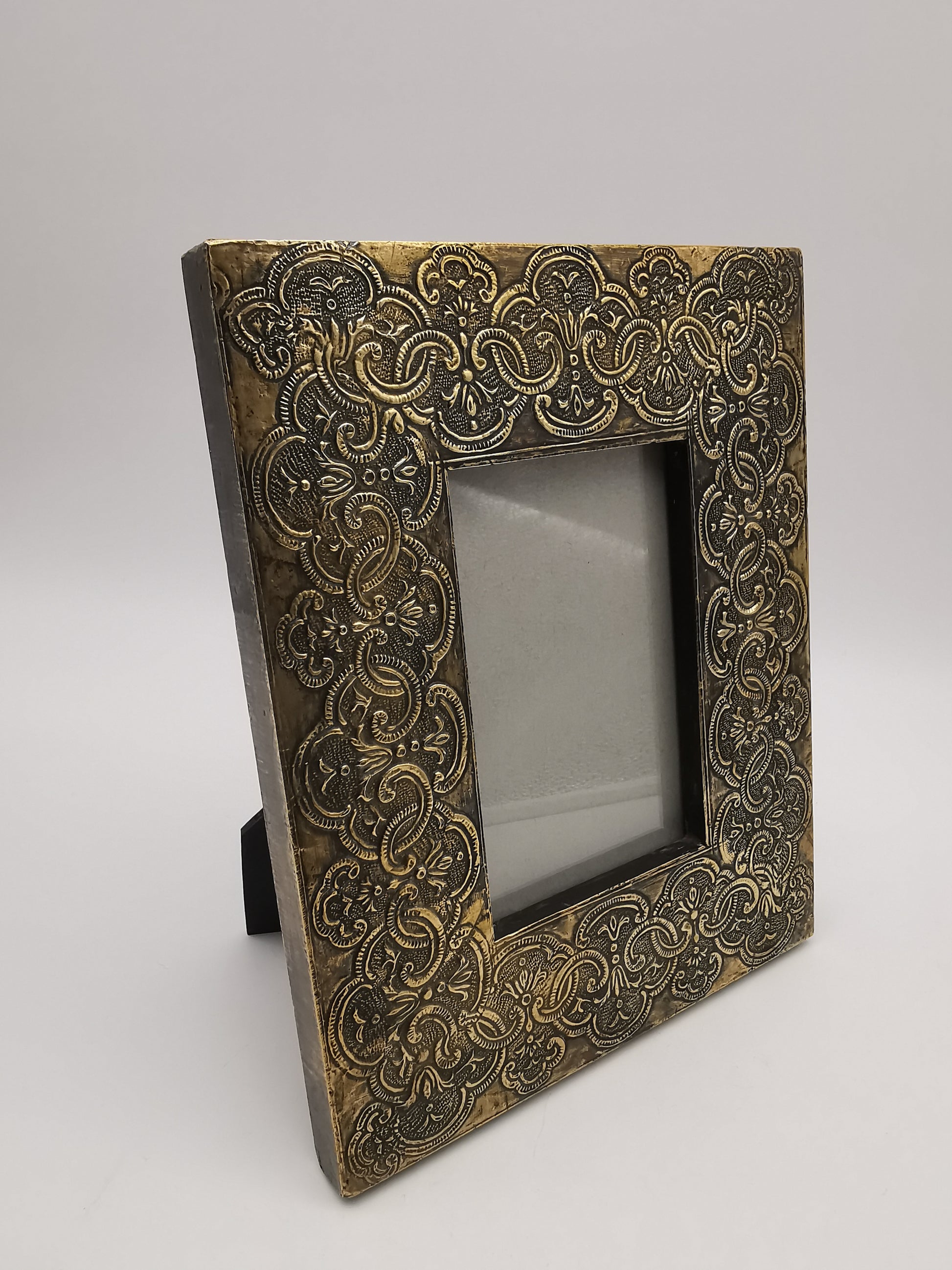 Embossed Brass on Wood Picture Frame