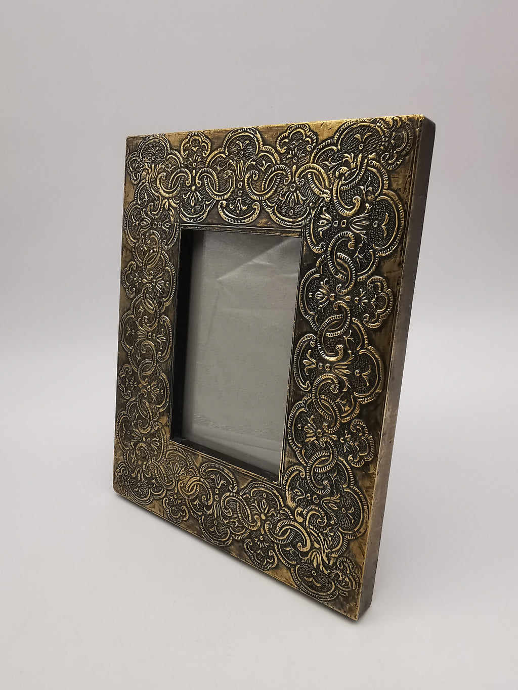 Embossed Brass on Wood Picture Frame