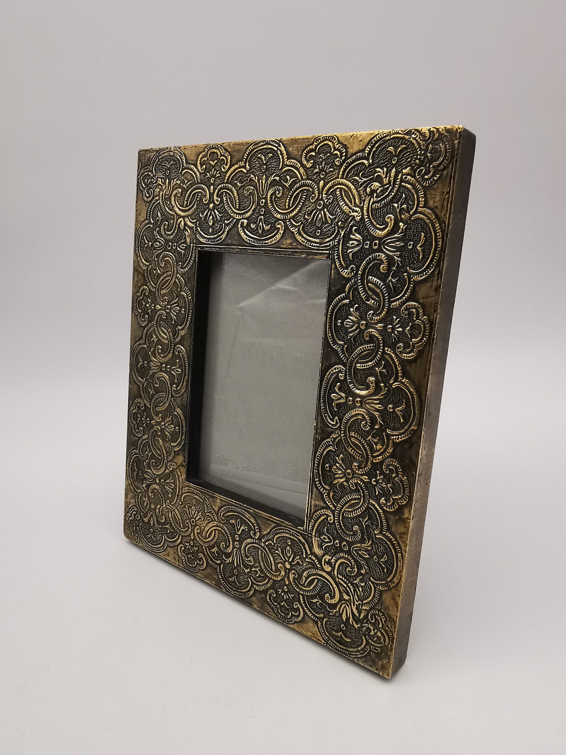 Embossed Brass on Wood Picture Frame