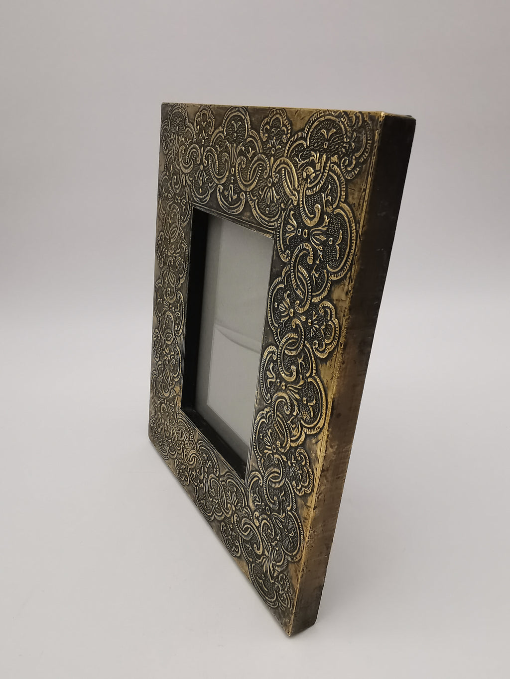 Embossed Brass on Wood Picture Frame