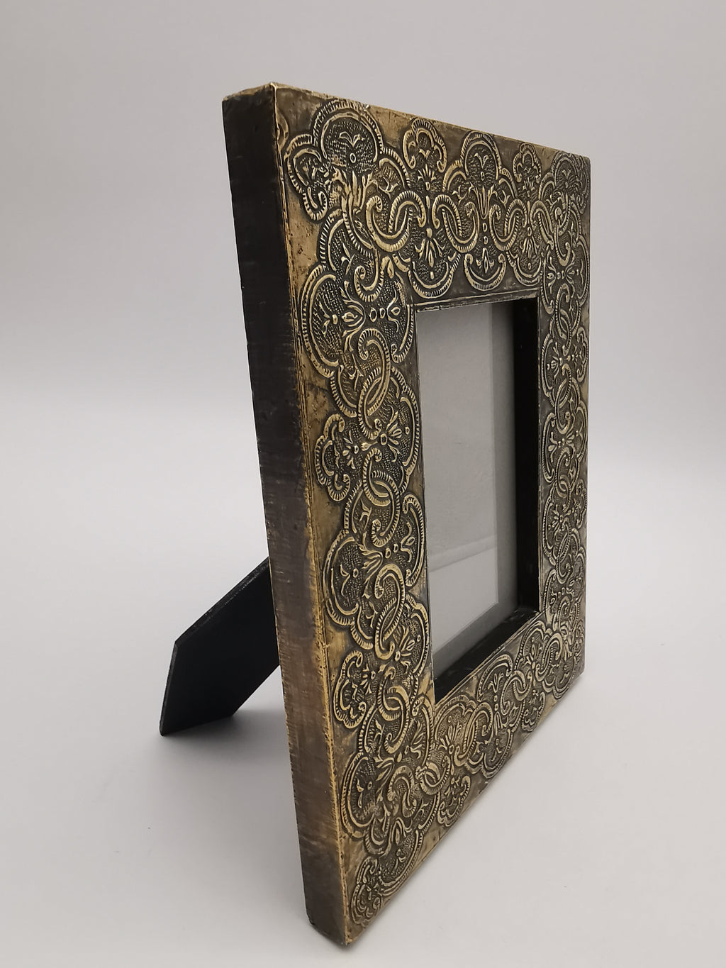 Embossed Brass on Wood Picture Frame