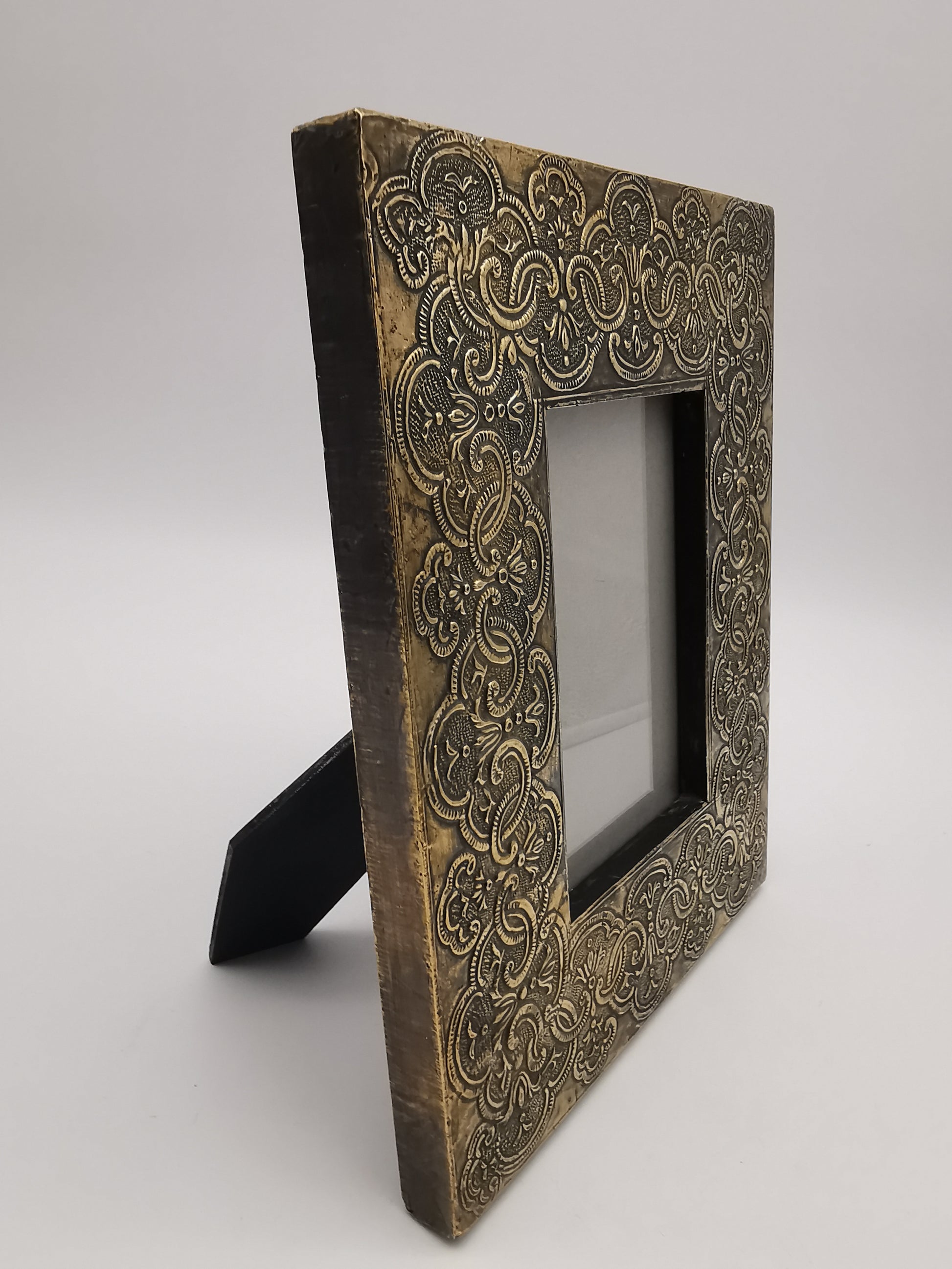 Embossed Brass on Wood Picture Frame