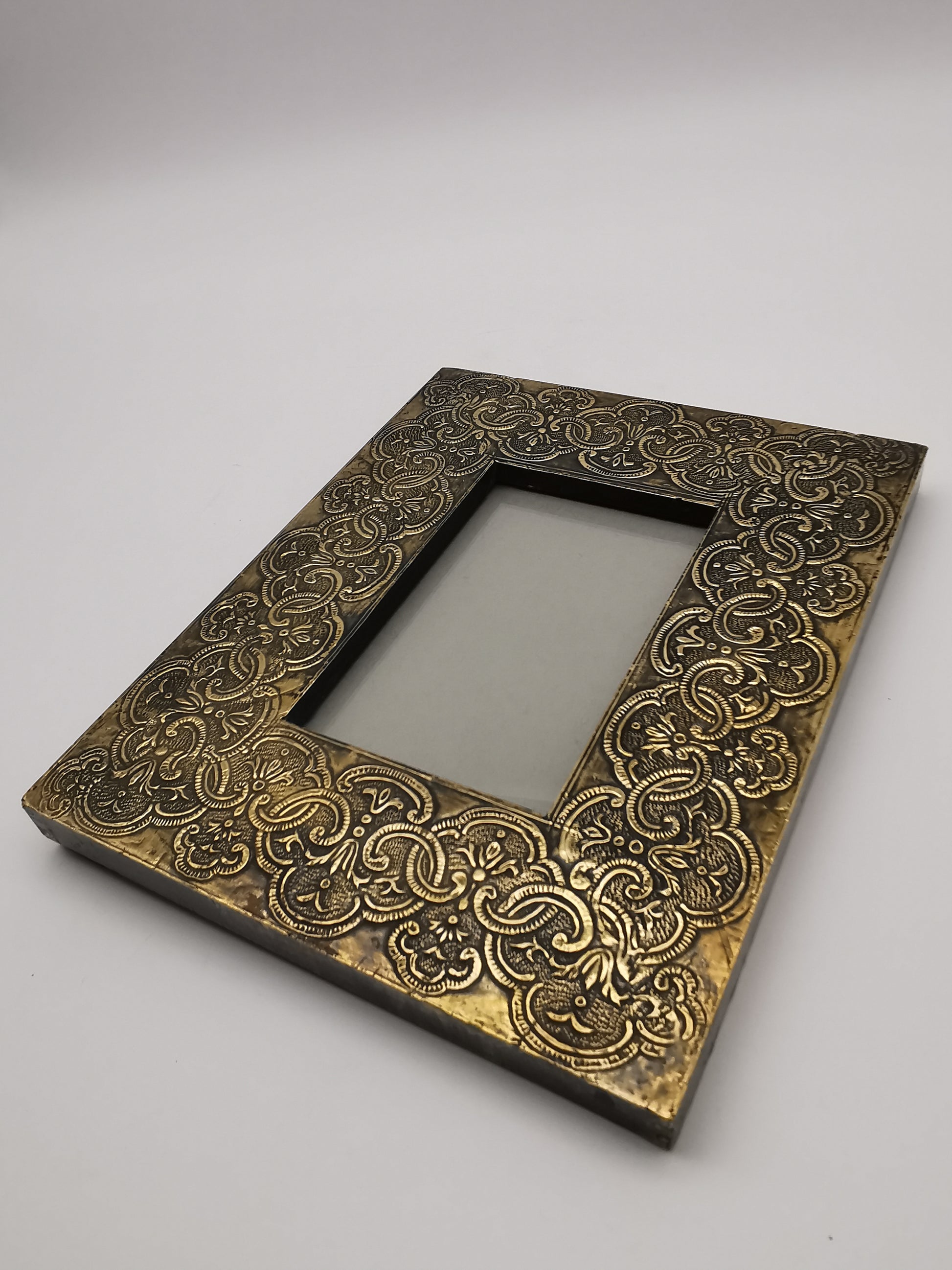 Embossed Brass on Wood Picture Frame
