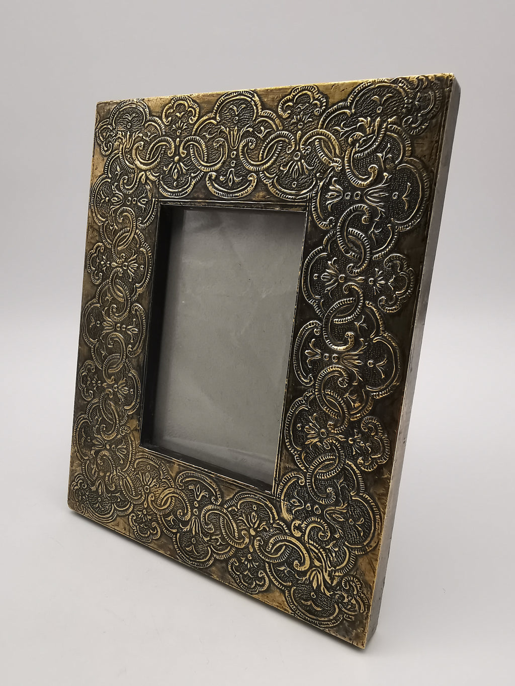 Embossed Brass on Wood Picture Frame