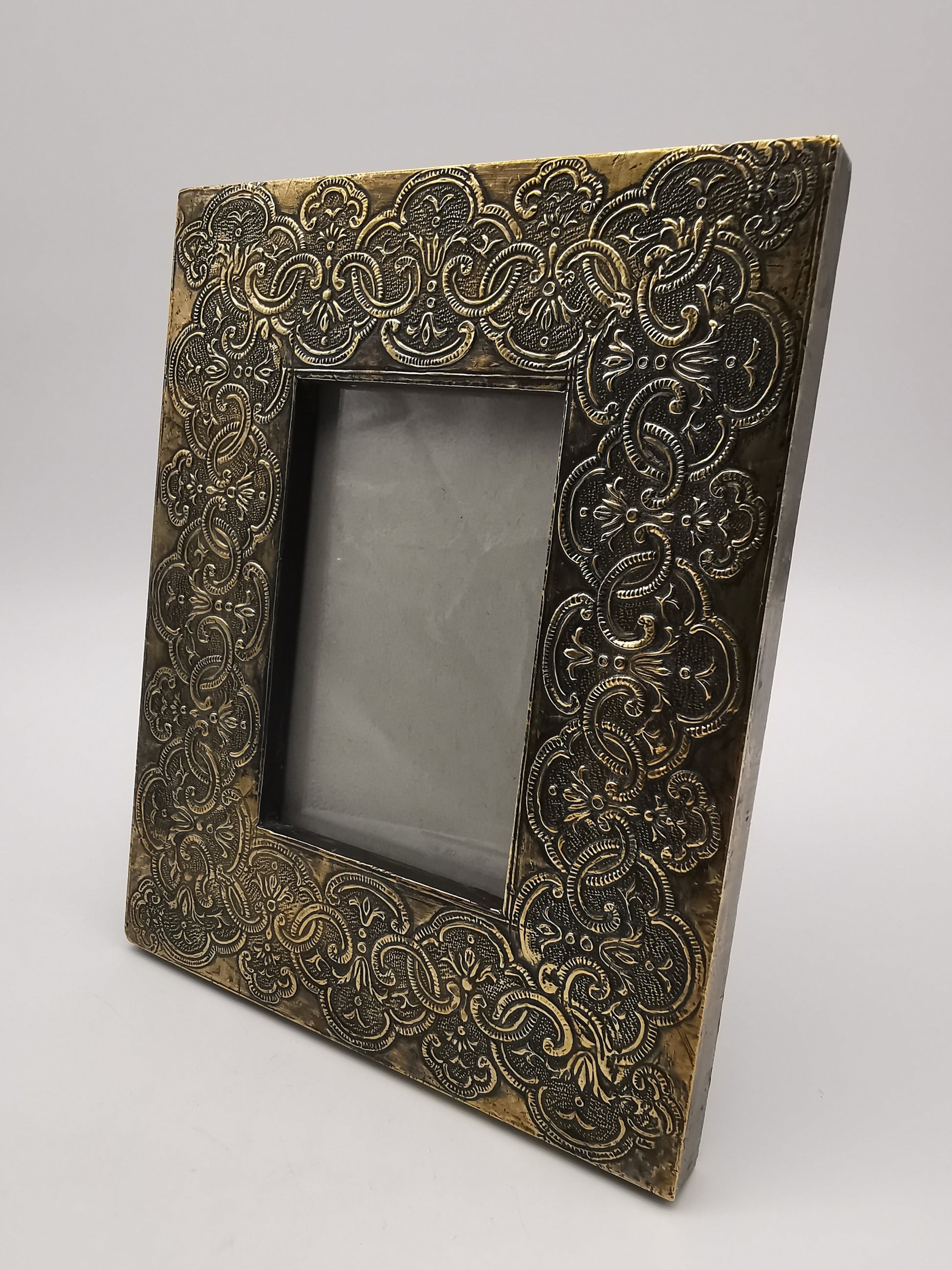Embossed Brass on Wood Picture Frame