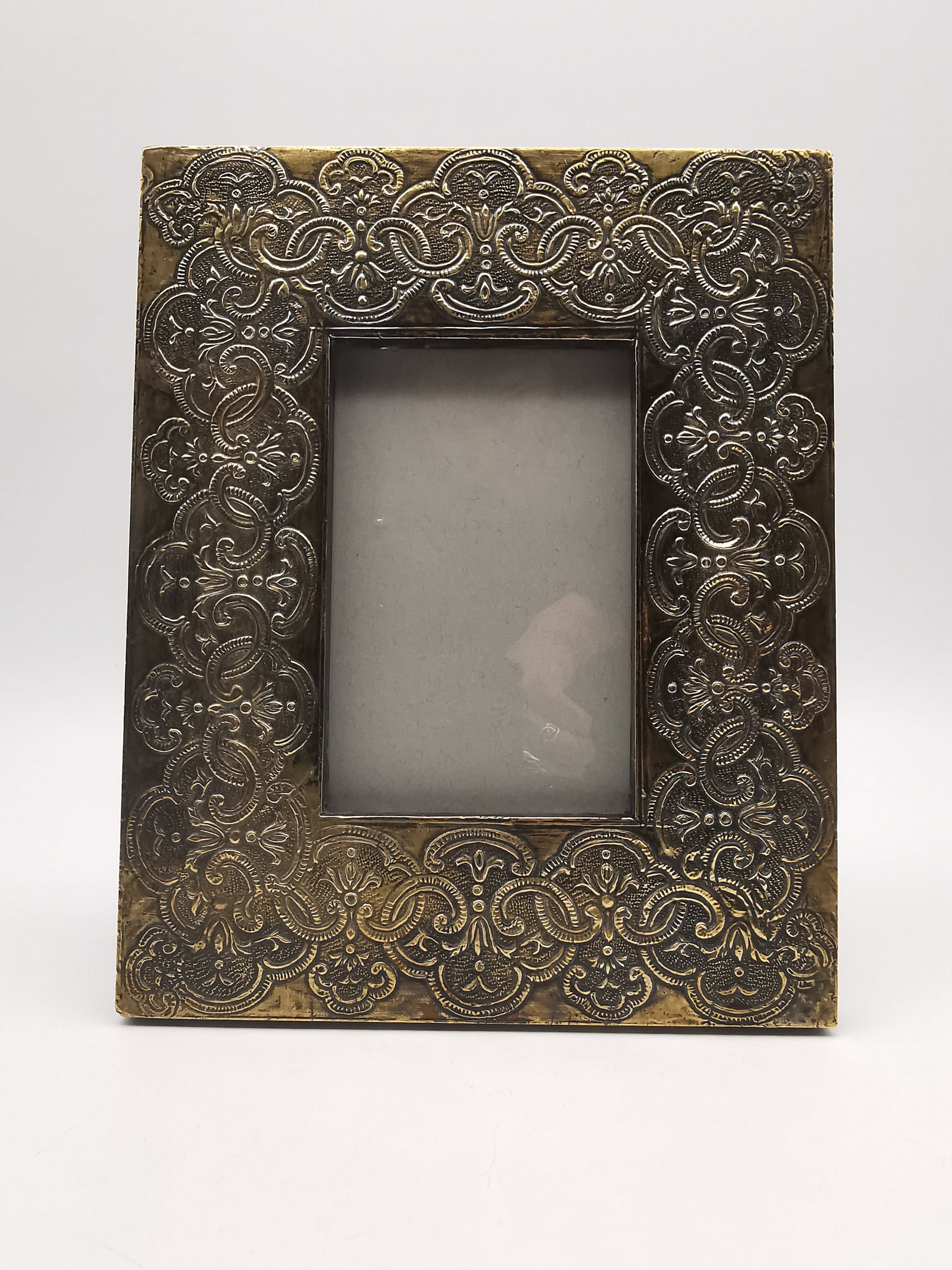 Embossed Brass on Wood Picture Frame