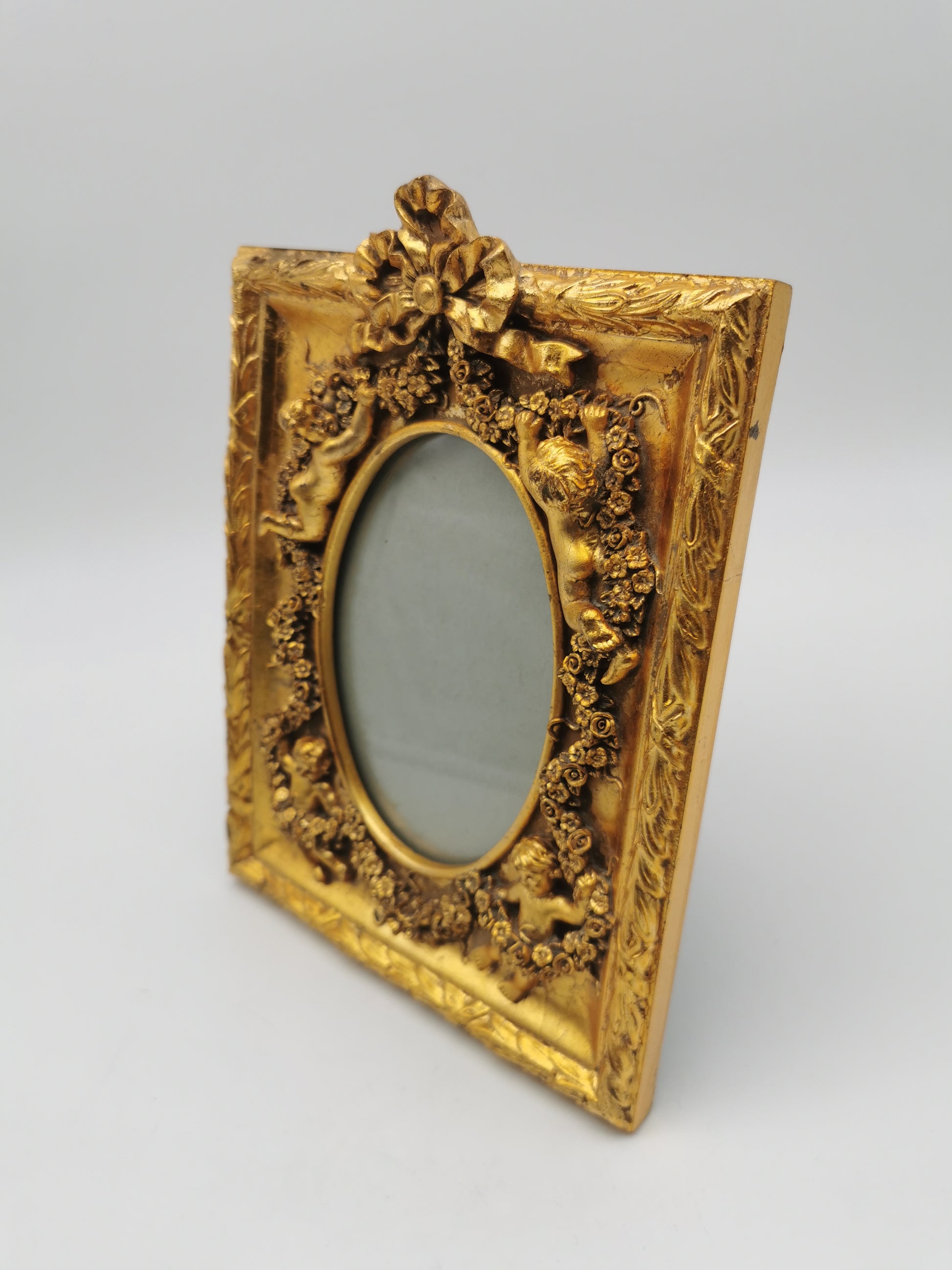 Gilded Cherub Floral Decor Frame in Rococo Style