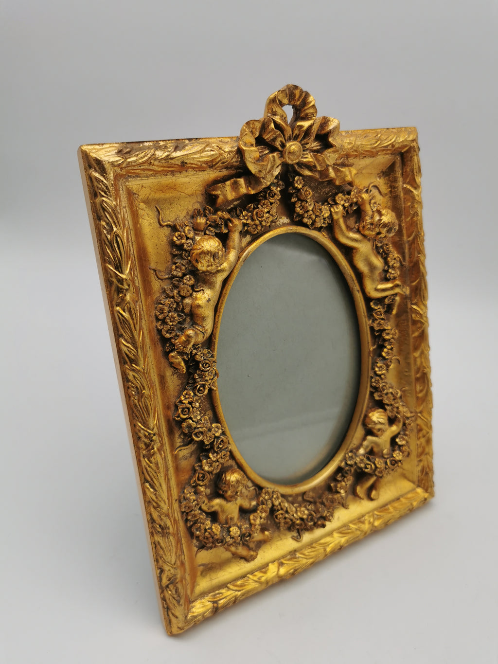 Gilded Cherub Floral Decor Frame in Rococo Style