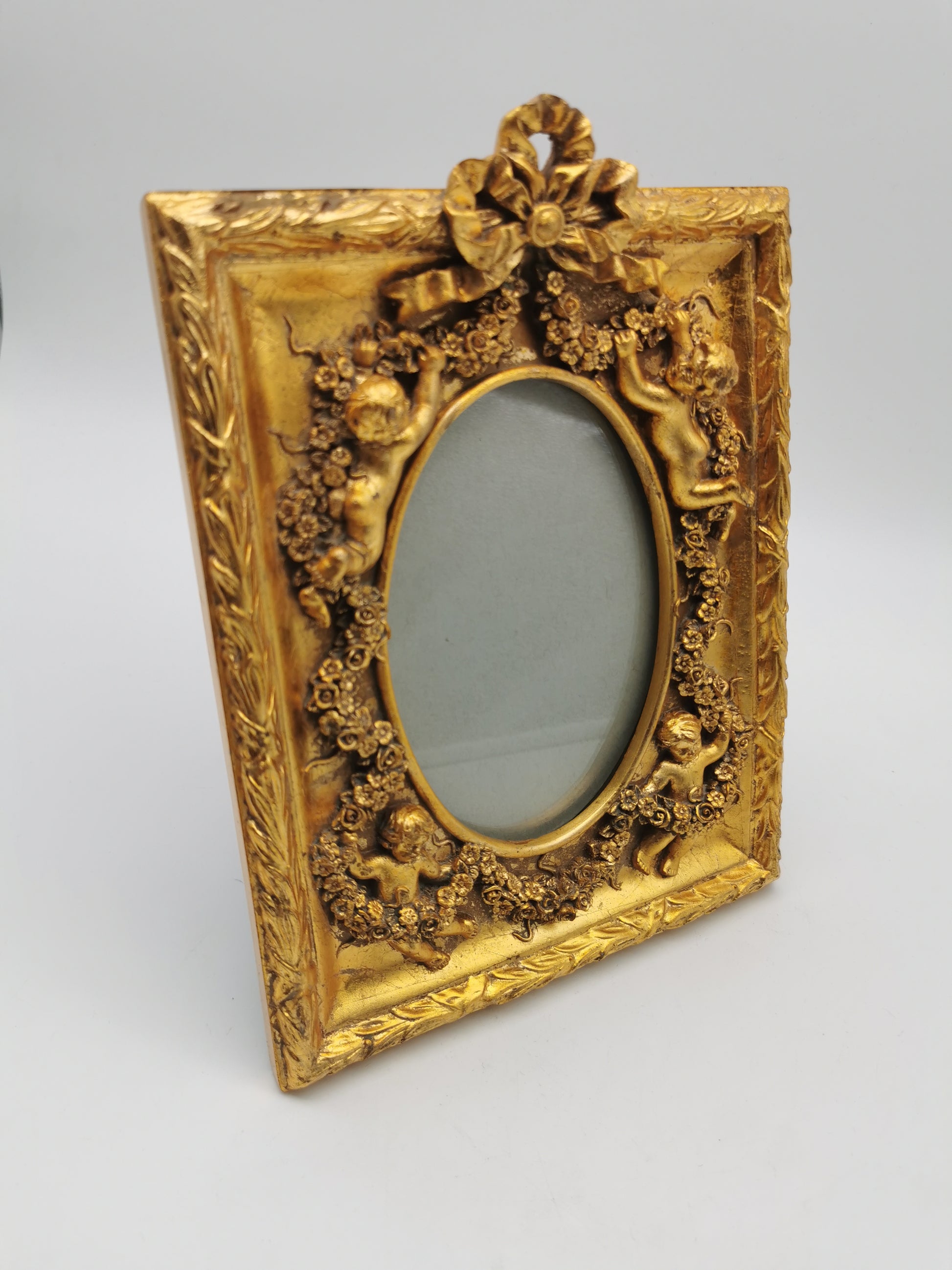 Gilded Cherub Floral Decor Frame in Rococo Style